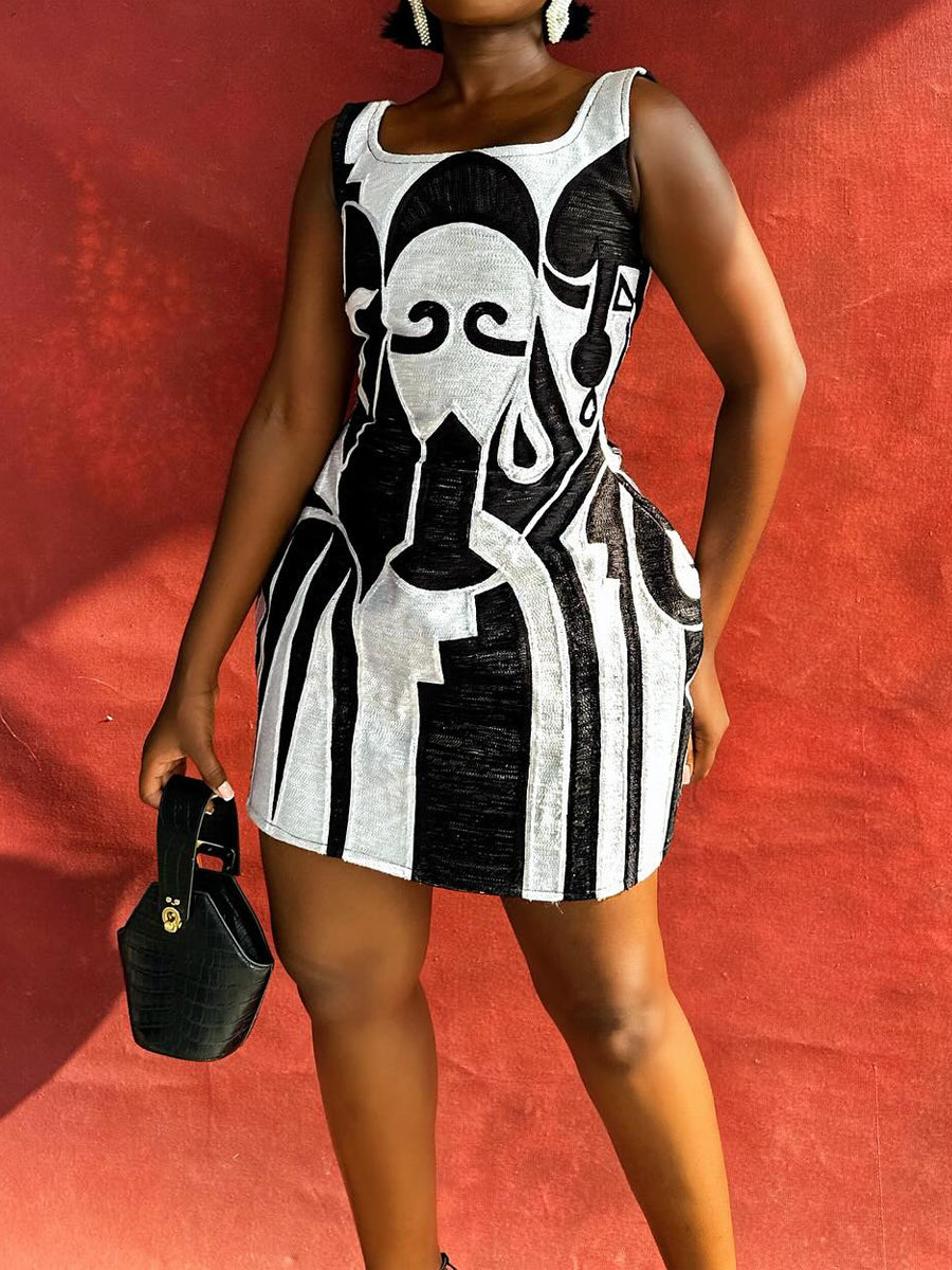 Scoop Neck Printed Party Mini Dress