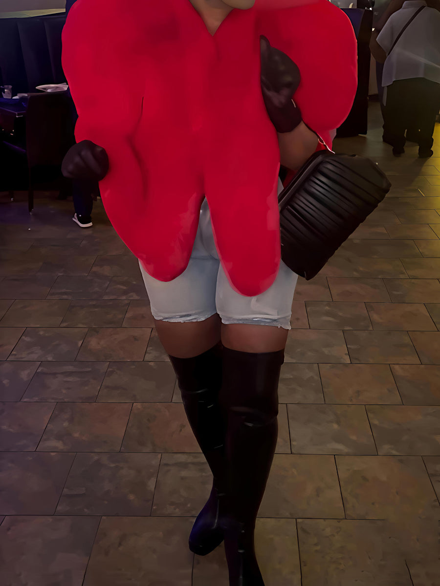 Plush Pointed hem Faux Fur Heart Vest