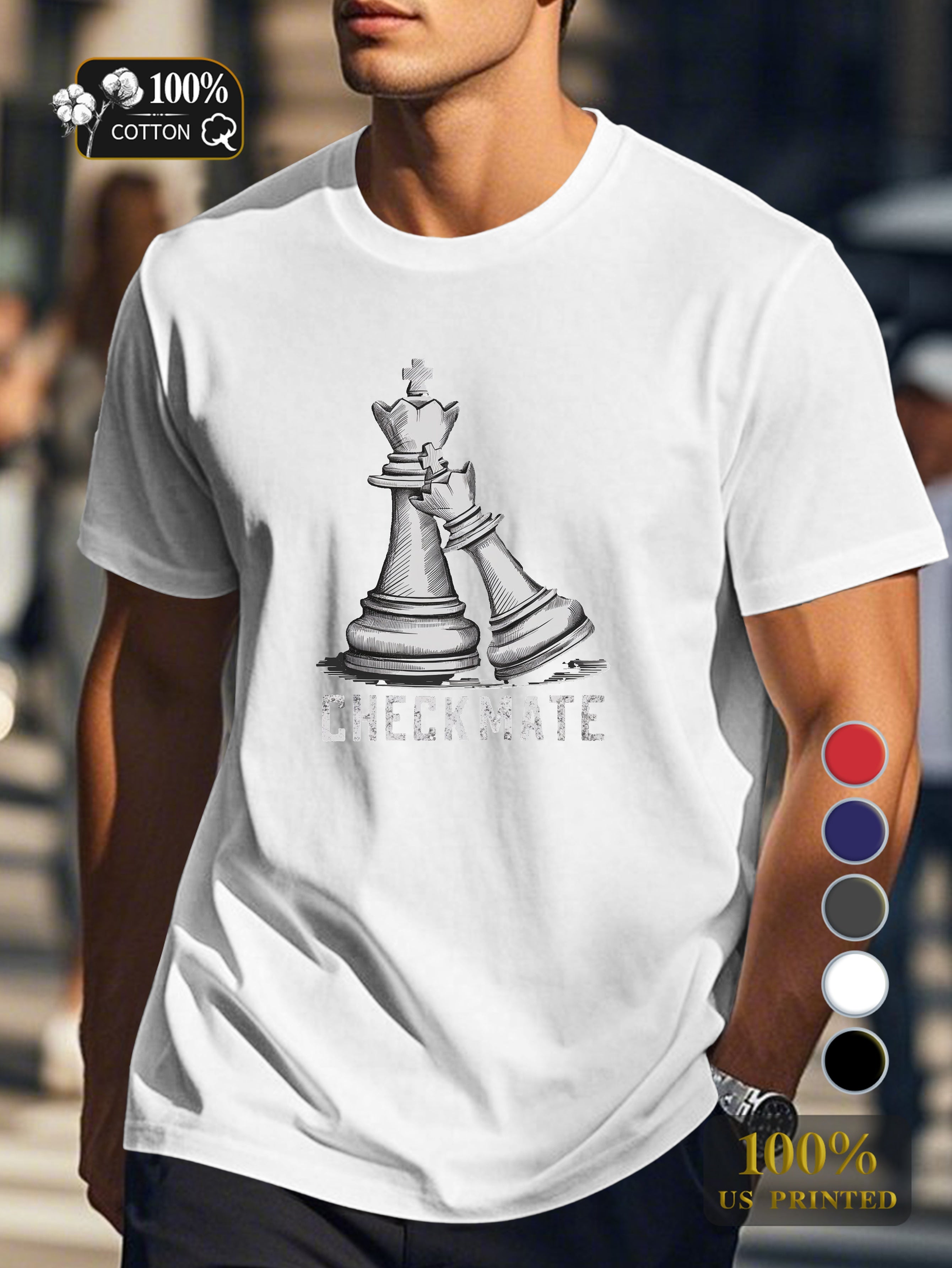 King and queen chess pieces Men's pure cotton Tshirt Comfort Fit