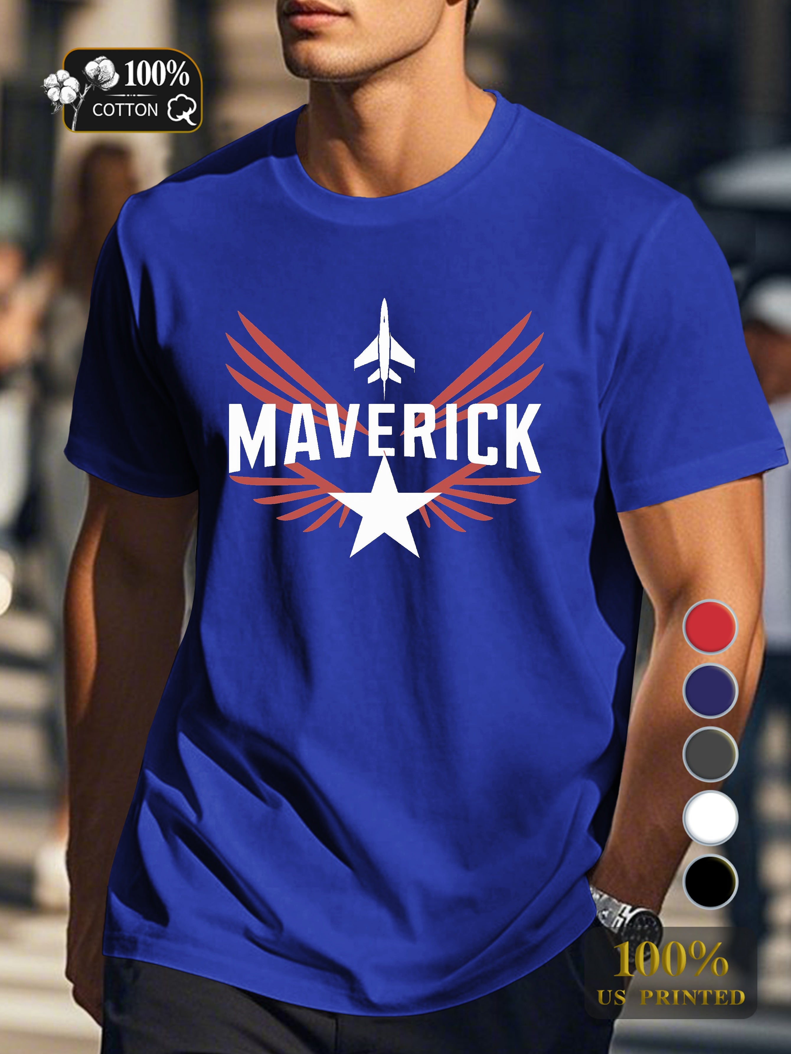 MAVERICK with jet fighter Men's pure cotton Tshirt Comfort Fit