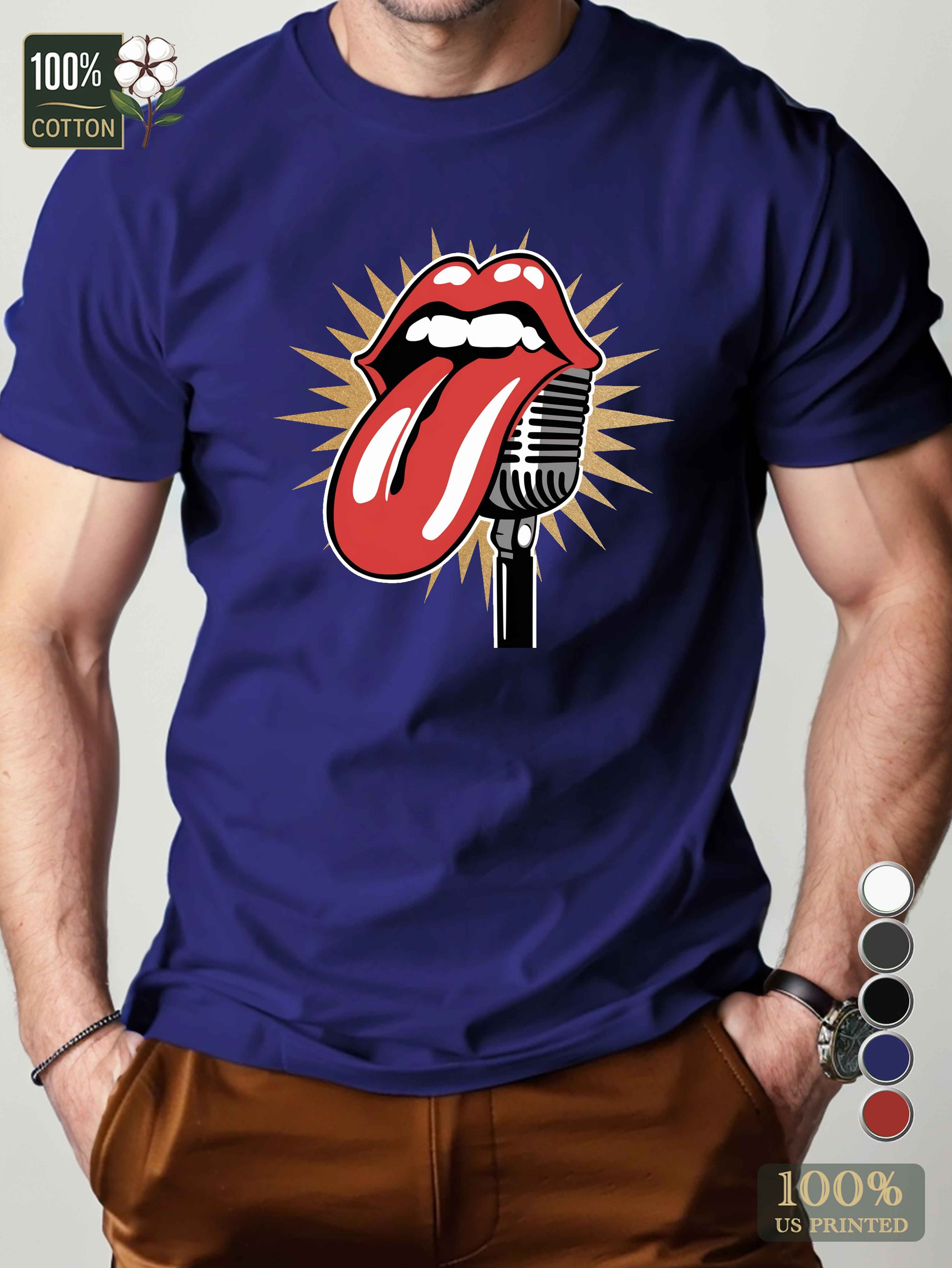 Red tongue and vintage microphone Men's pure cotton Tshirt Comfort Fit
