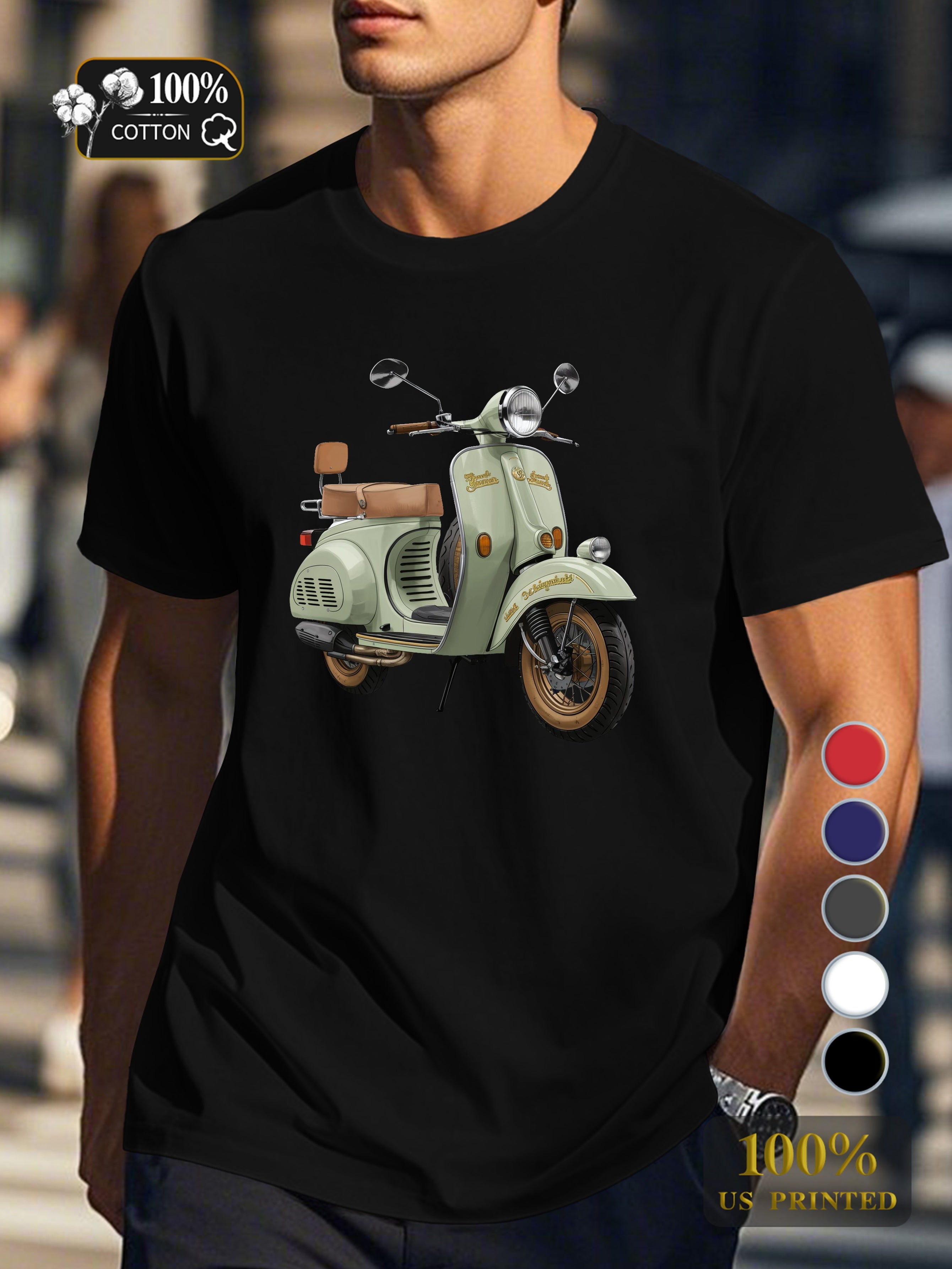 Classic scooter illustration Men's pure cotton Tshirt Comfort Fit
