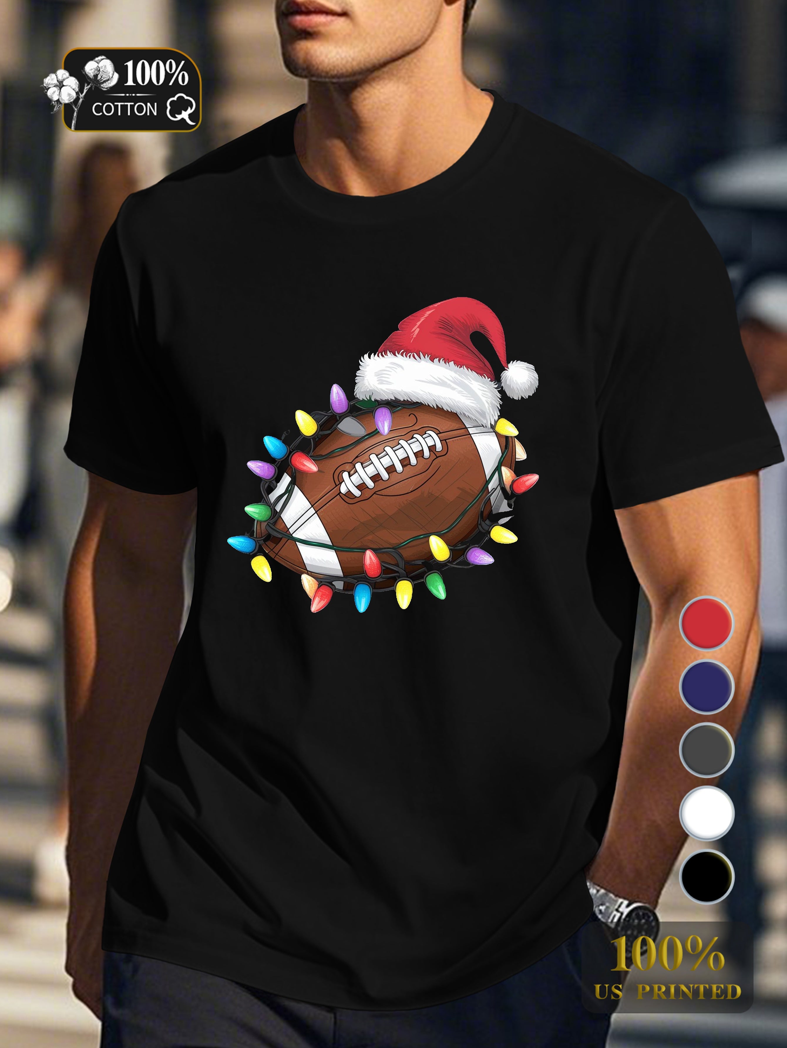 football with Christmas lights Men's pure cotton Tshirt Comfort Fit