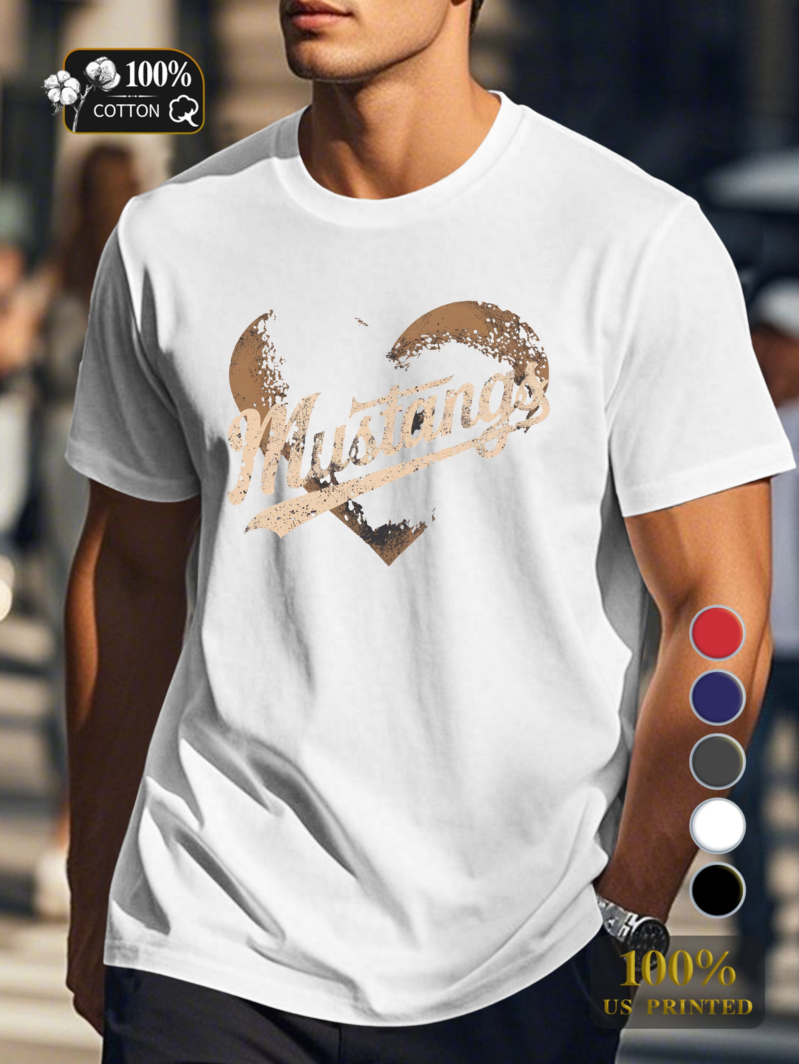 Distressed heart with Mustangs Men's pure cotton Tshirt Comfort Fit