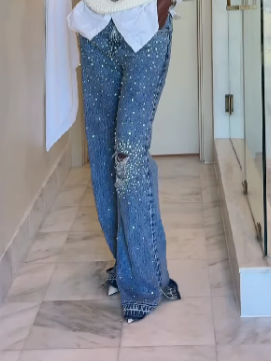 Ripped Beaded Jeans