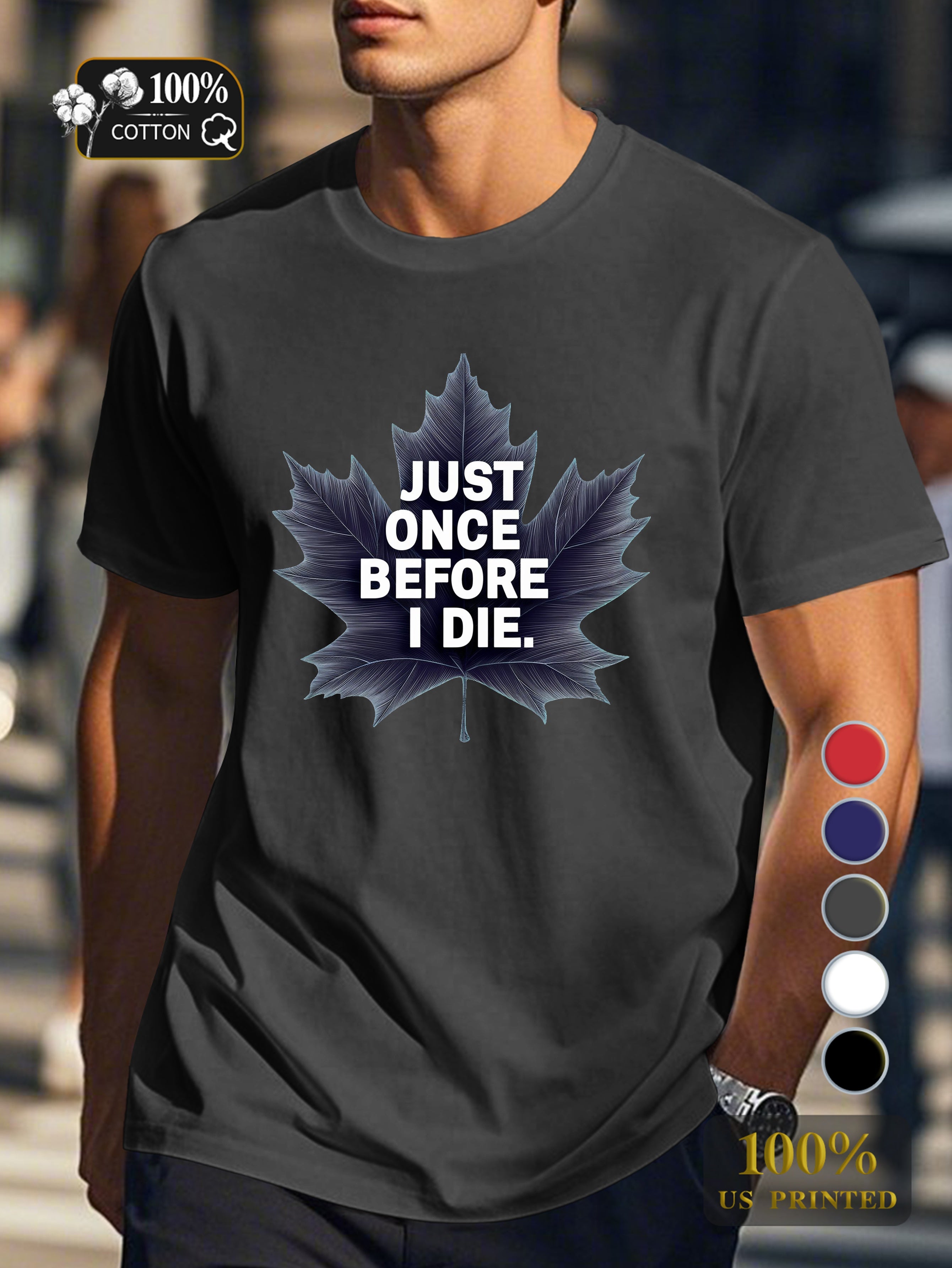 Illustration with bold maple leaf Men's pure cotton Tshirt Comfort Fit