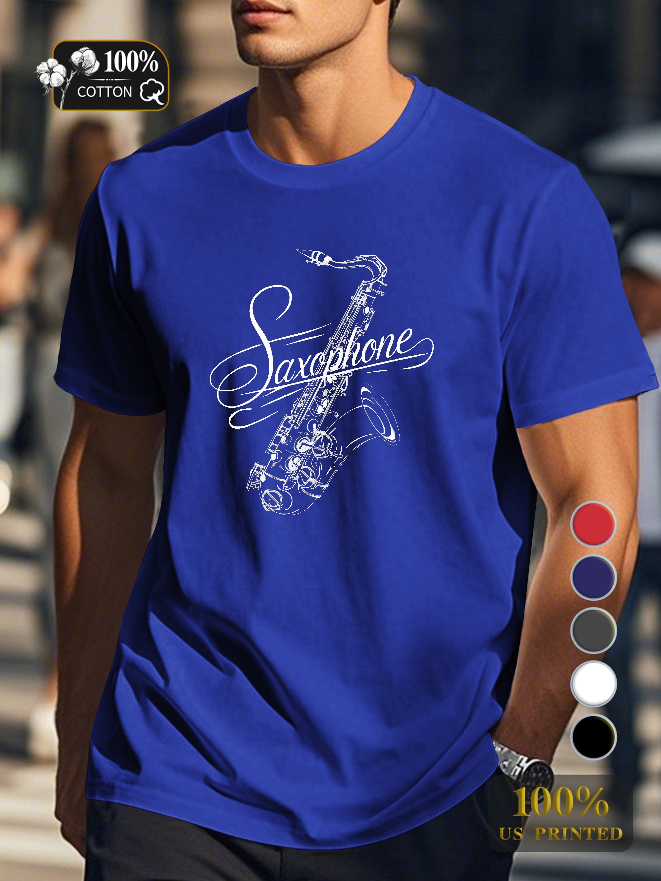 Sophisticated saxophone illustration Men's pure cotton Tshirt Comfort Fit