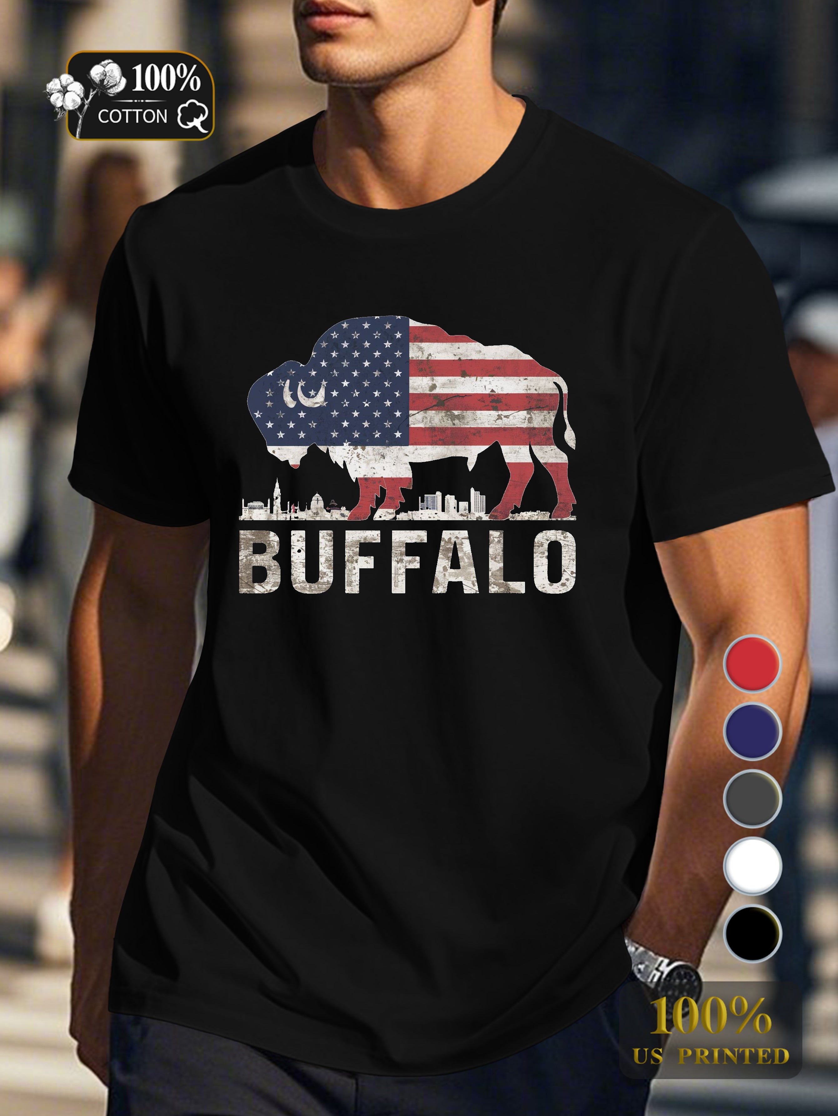 Patriotic buffalo design Men's pure cotton Tshirt Comfort Fit