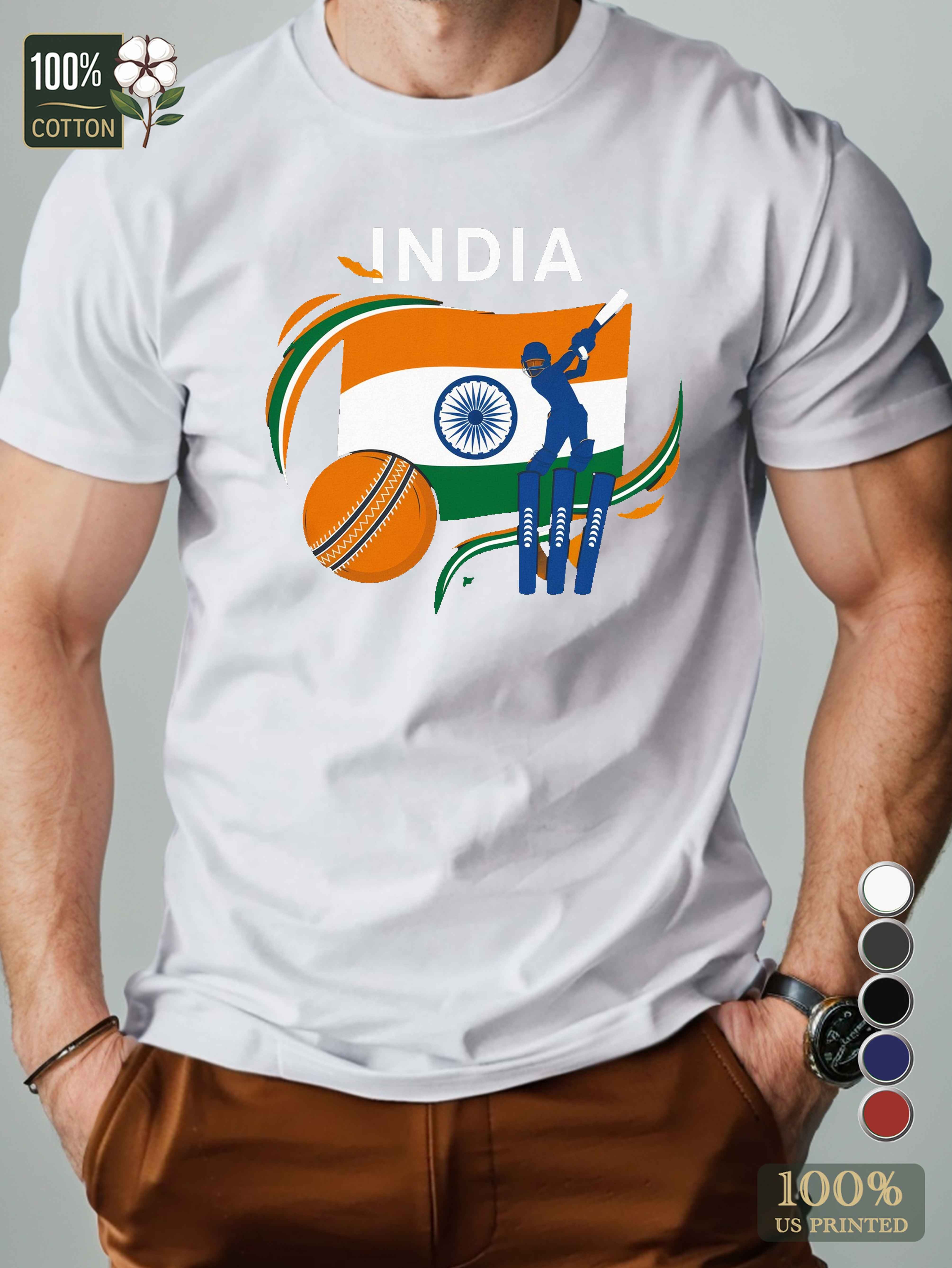 India cricket illustration Men's pure cotton Tshirt Comfort Fit