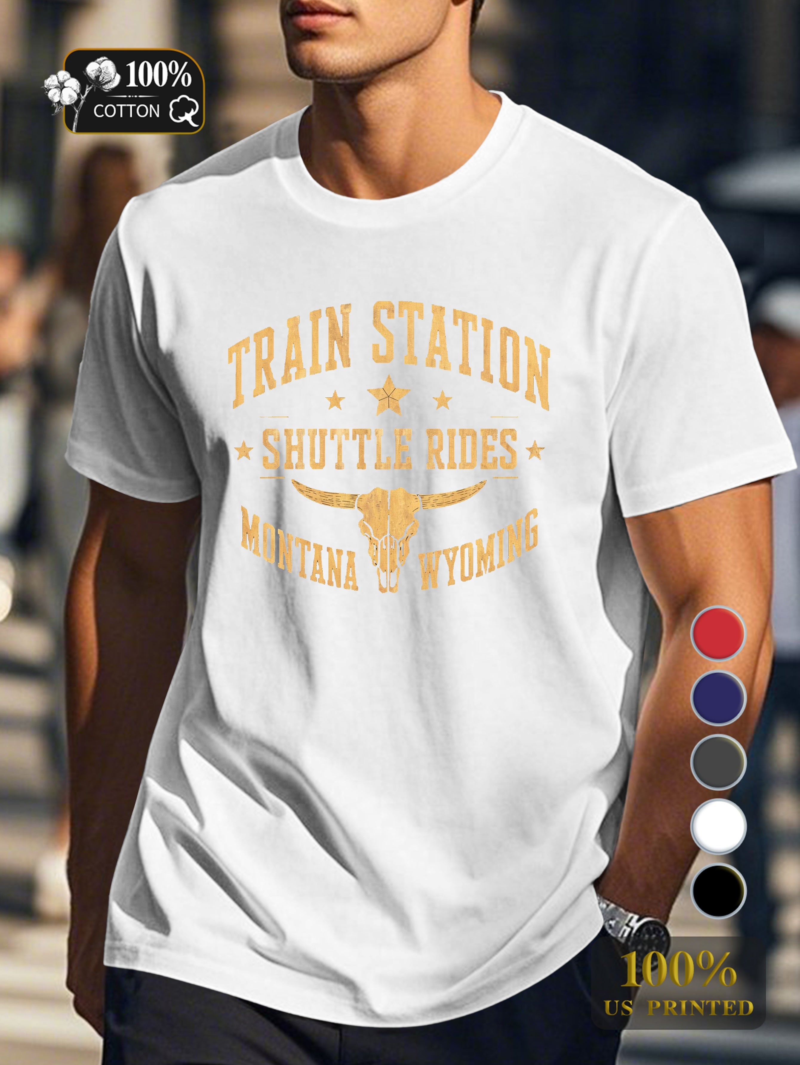 TRAIN STATION SHUTTLE RIDES Men's pure cotton Tshirt Comfort Fit
