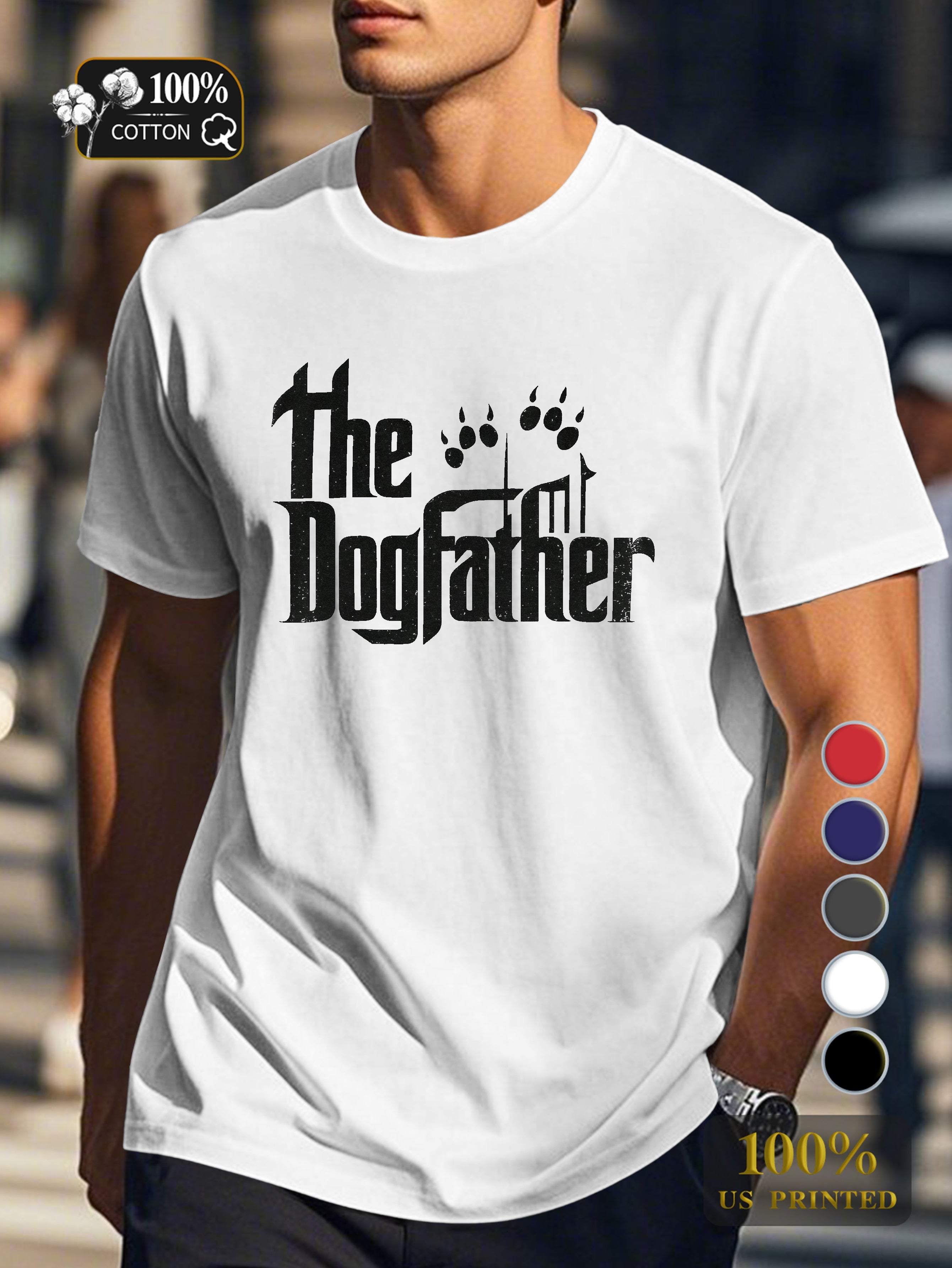 The Dogfather with paw prints Men's pure cotton Tshirt Comfort Fit