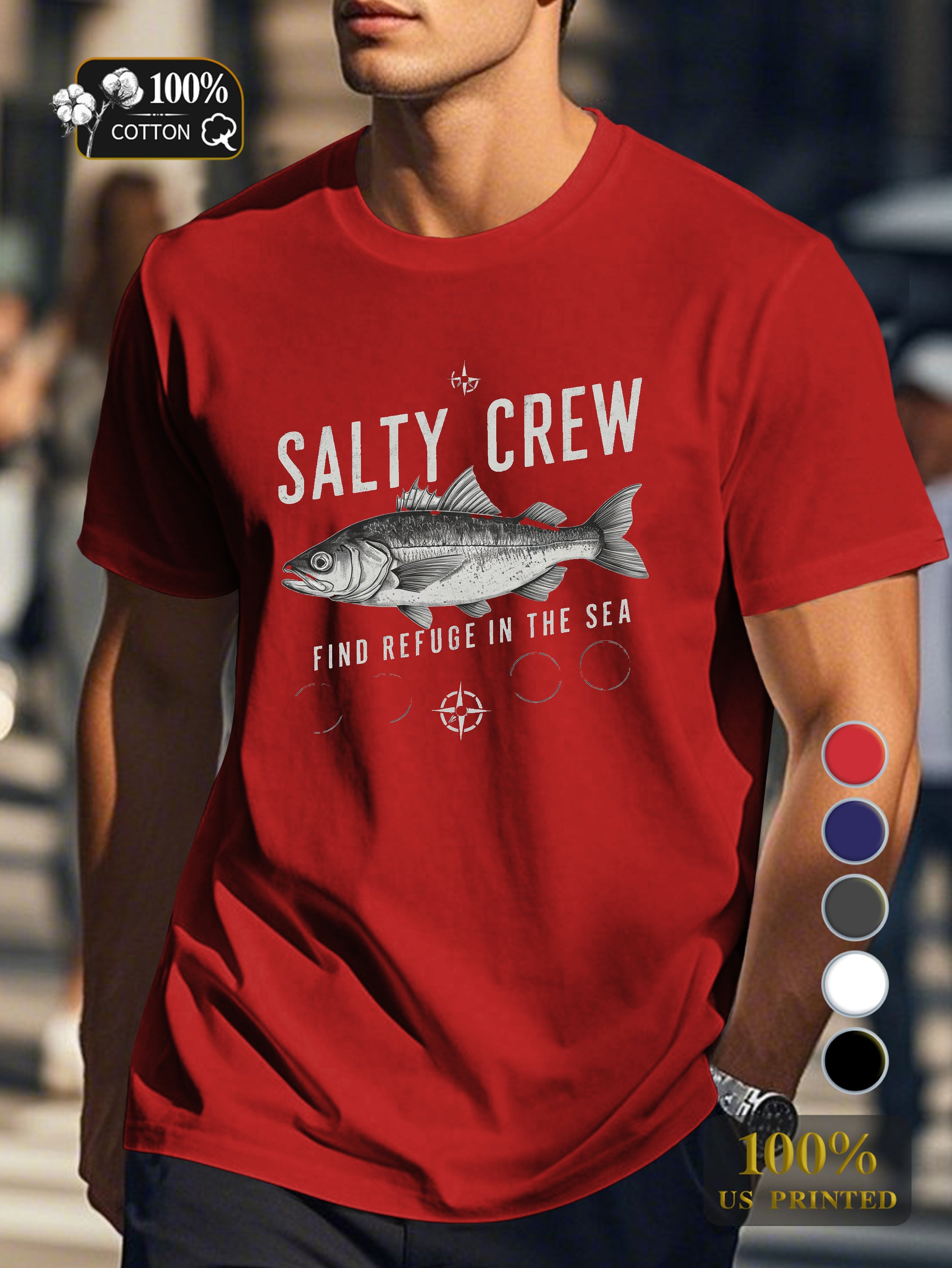 SALTY CREW with fish Men's pure cotton Tshirt Comfort Fit