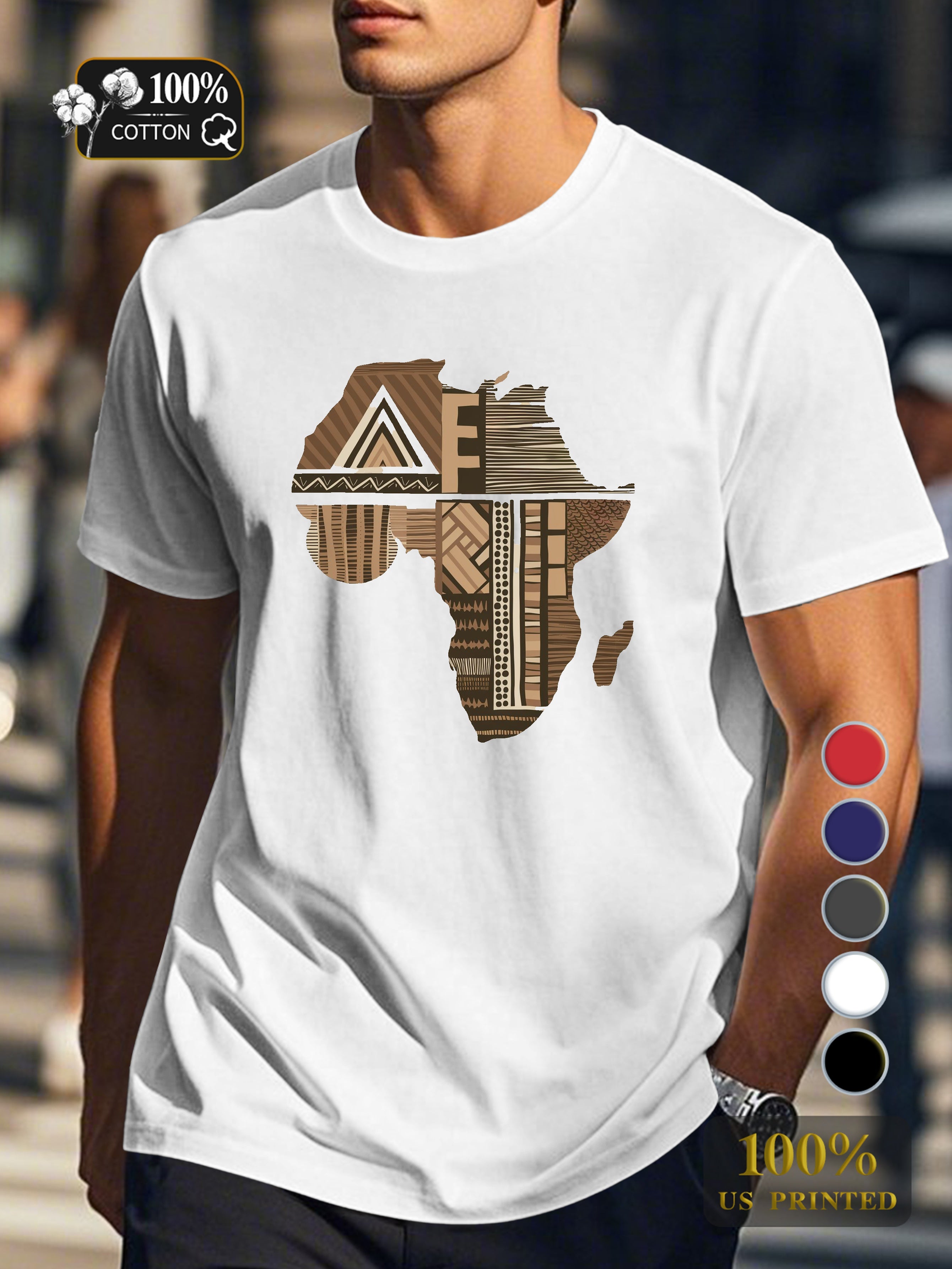 Word AFRICA with map design Men's pure cotton Tshirt Comfort Fit