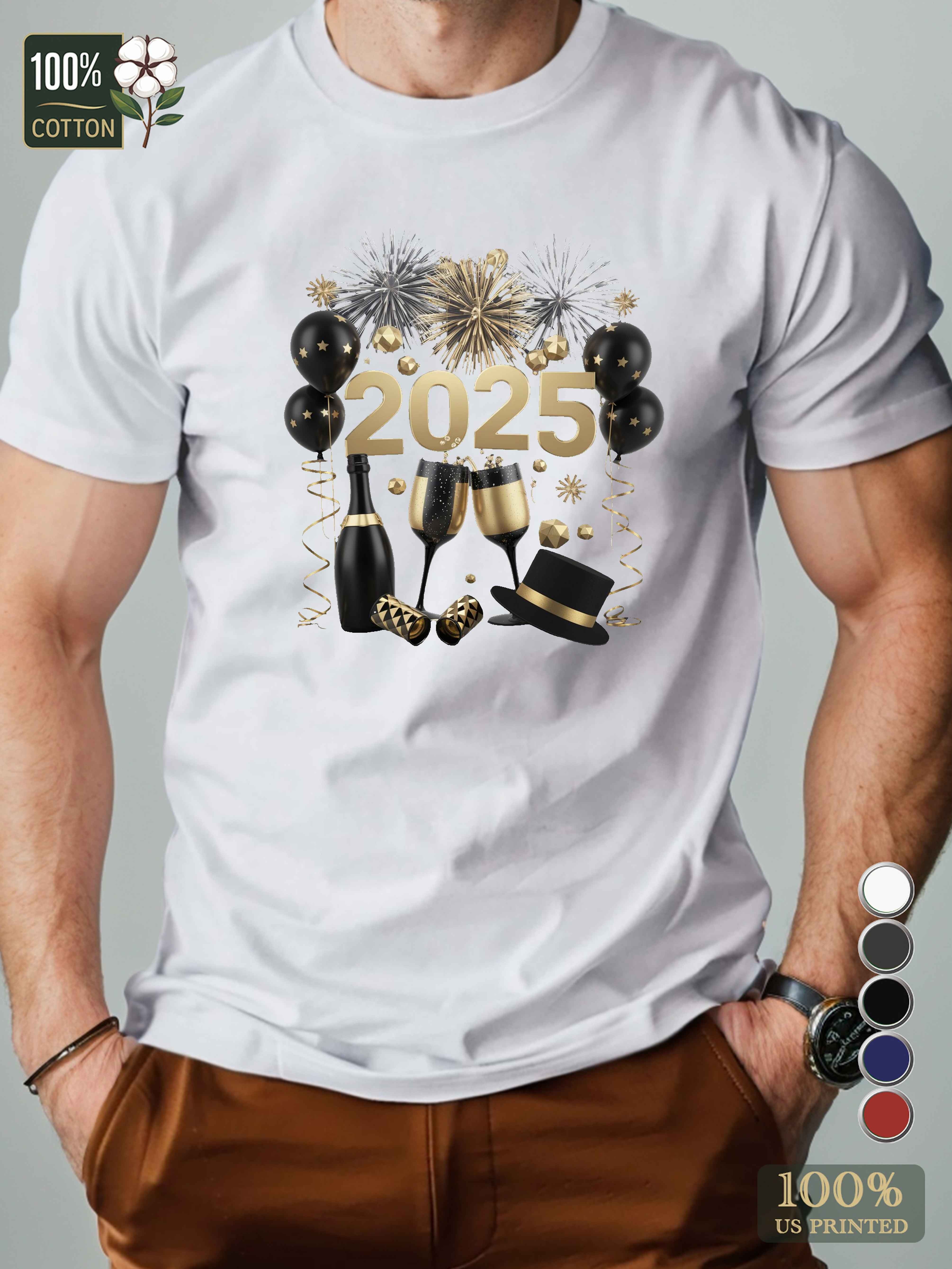 Festive New Year 2025 celebration Men's pure cotton Tshirt Comfort Fit