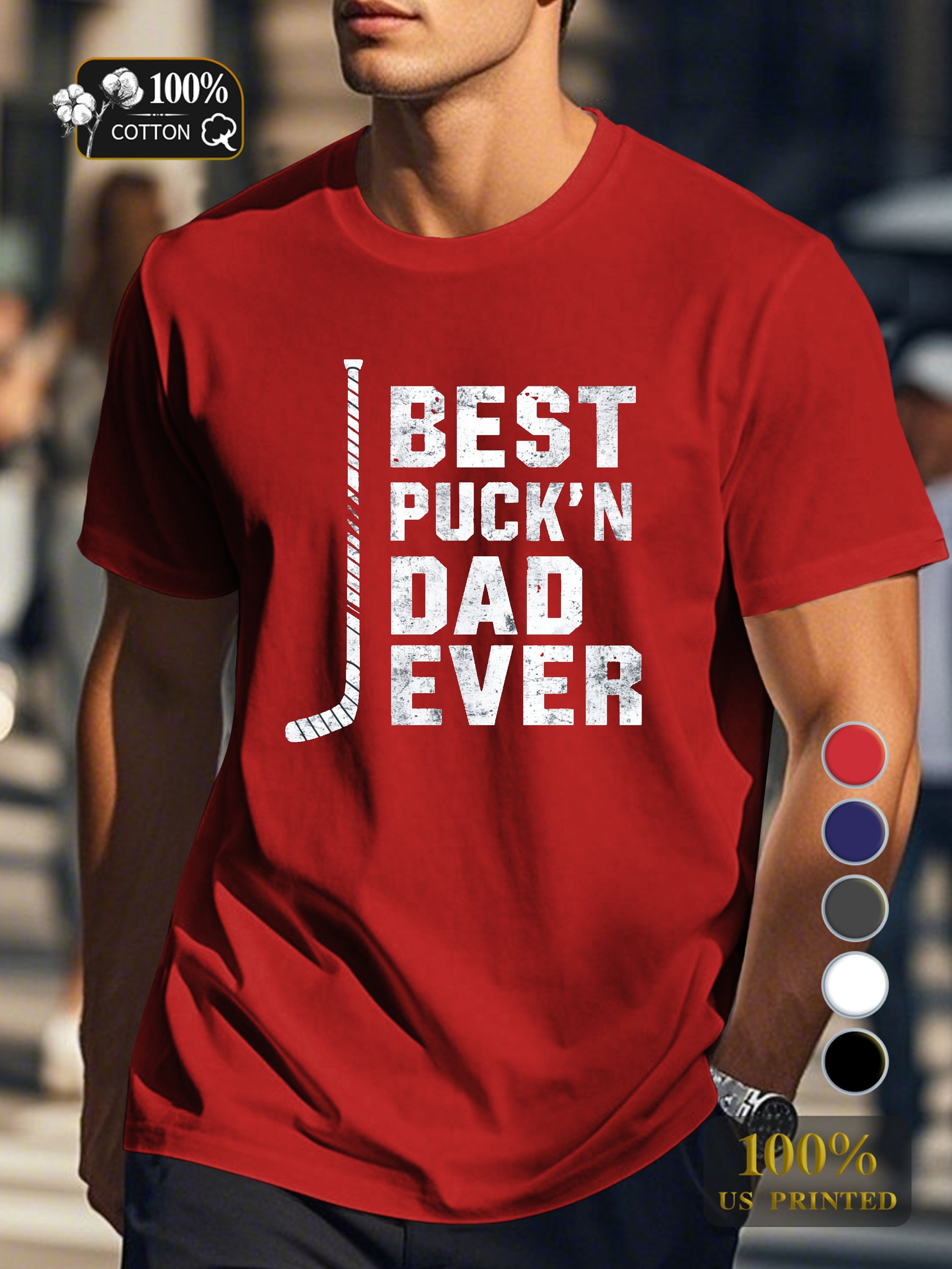 BEST PUCK N DAD EVER illustration Men's pure cotton Tshirt Comfort Fit