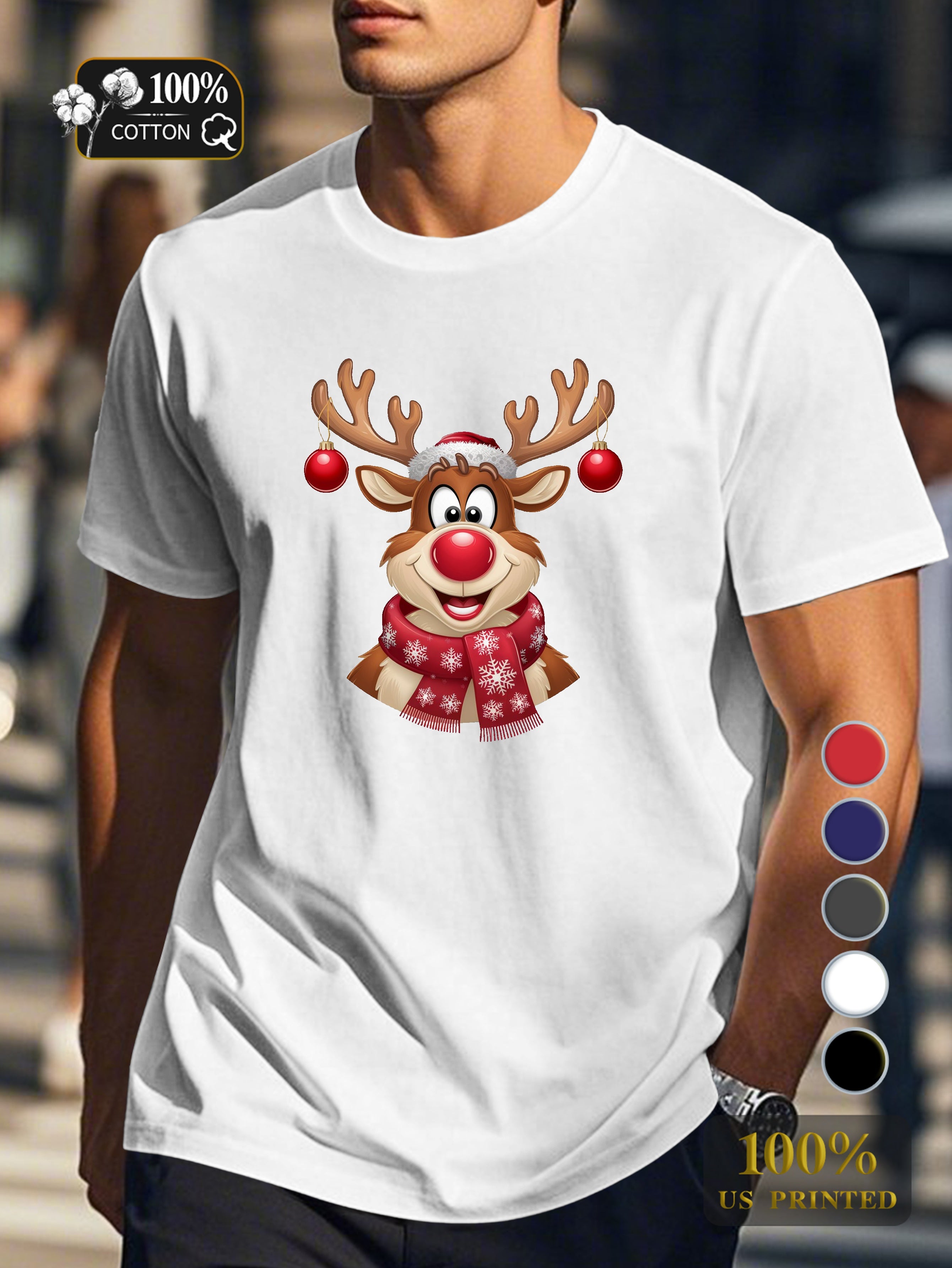 Jovial cartoon reindeer Men's pure cotton Tshirt Comfort Fit