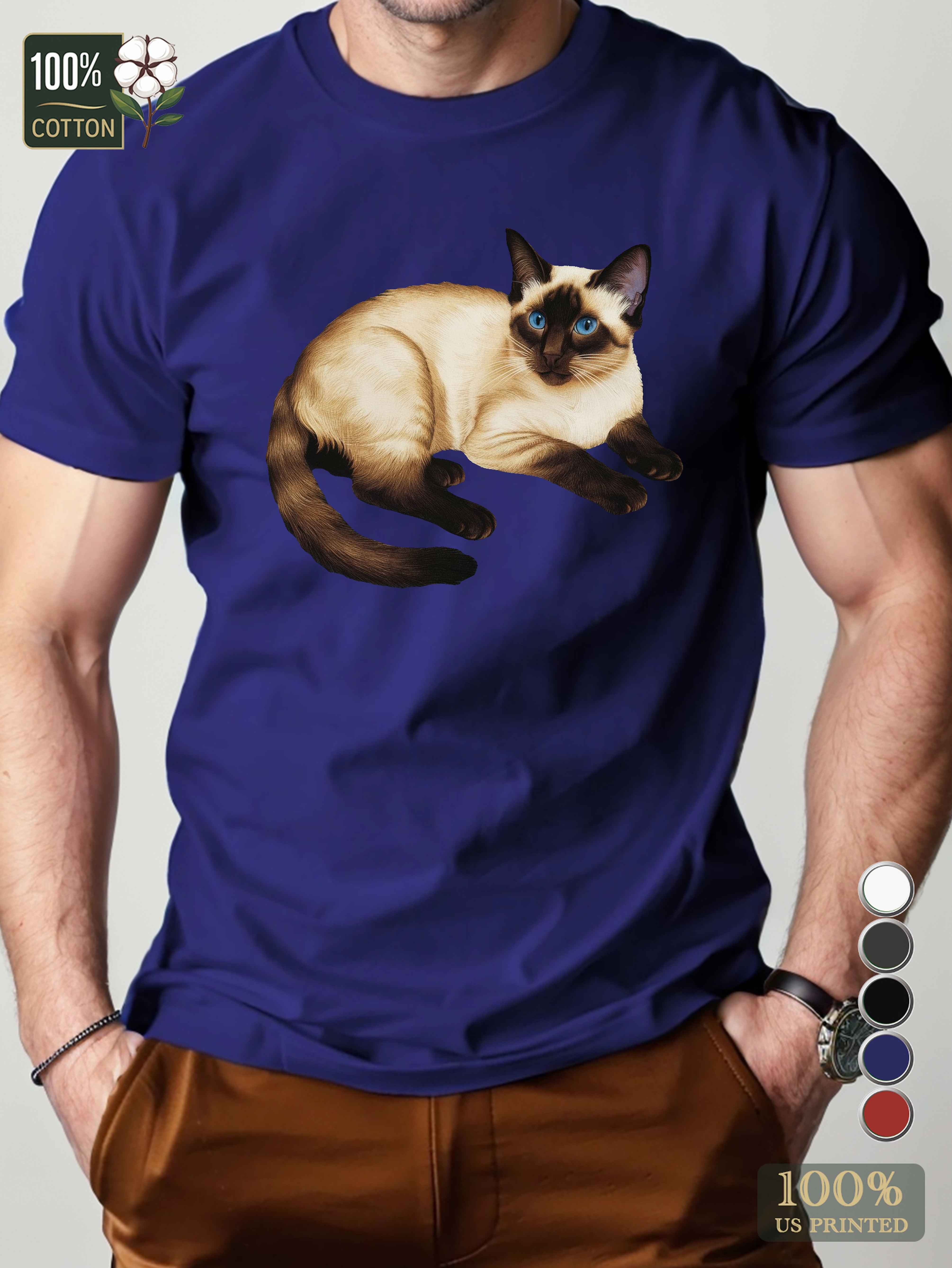 Siamese cat illustration Men's pure cotton Tshirt Comfort Fit
