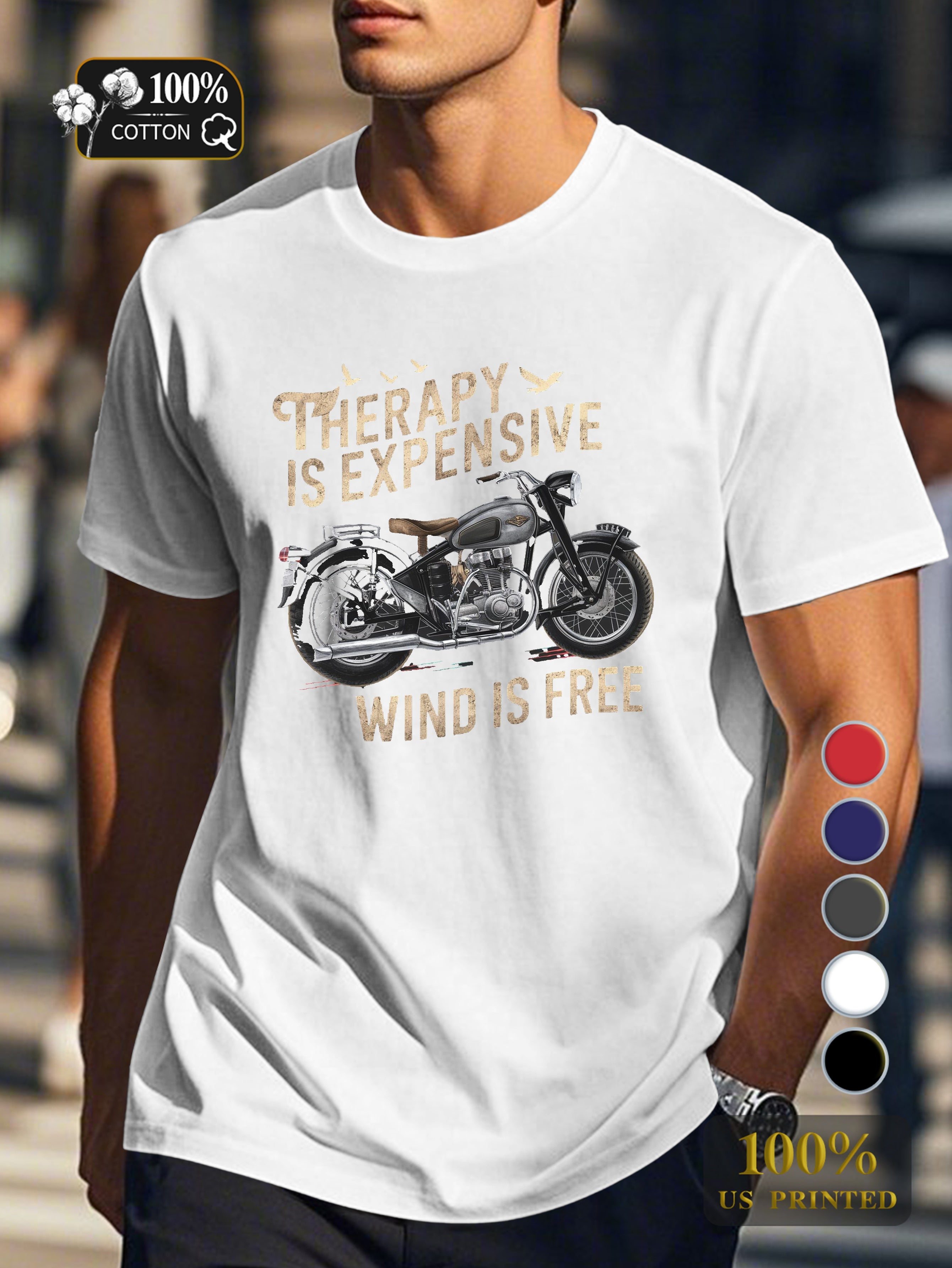 THERAPY IS EXPENSIVE WIND IS FREE Men's pure cotton Tshirt Comfort Fit
