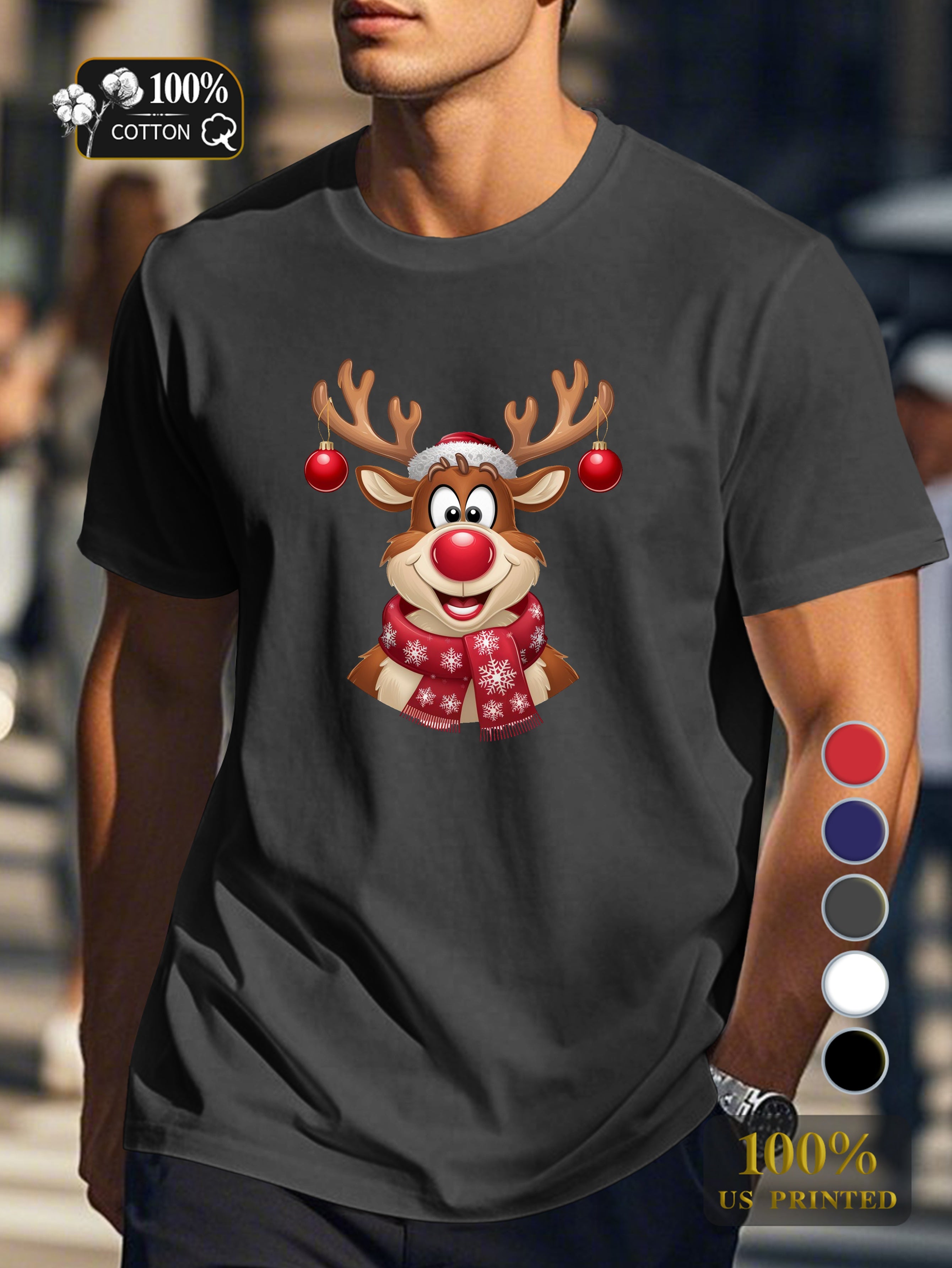 Jovial cartoon reindeer Men's pure cotton Tshirt Comfort Fit