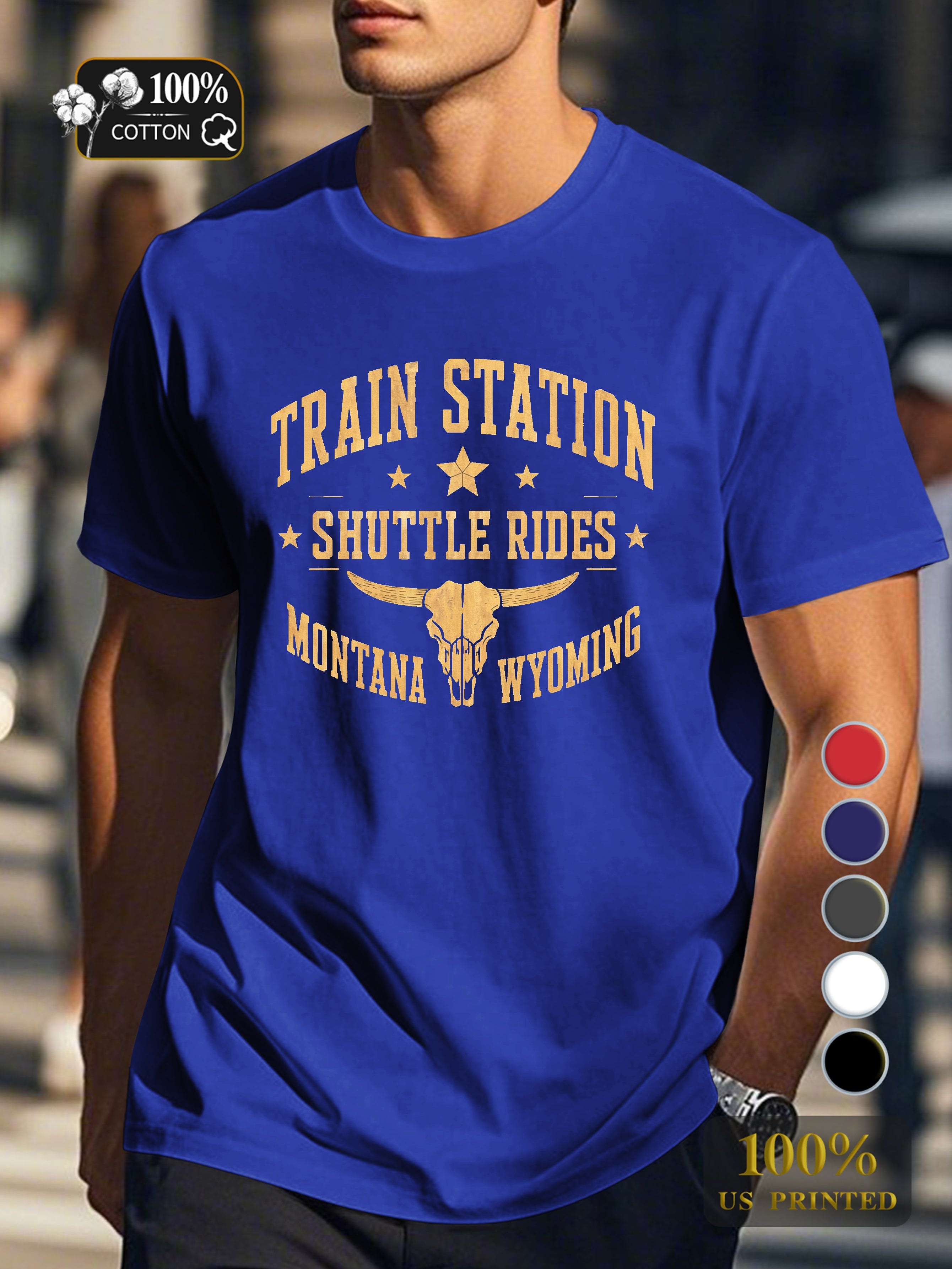 TRAIN STATION SHUTTLE RIDES Men's pure cotton Tshirt Comfort Fit
