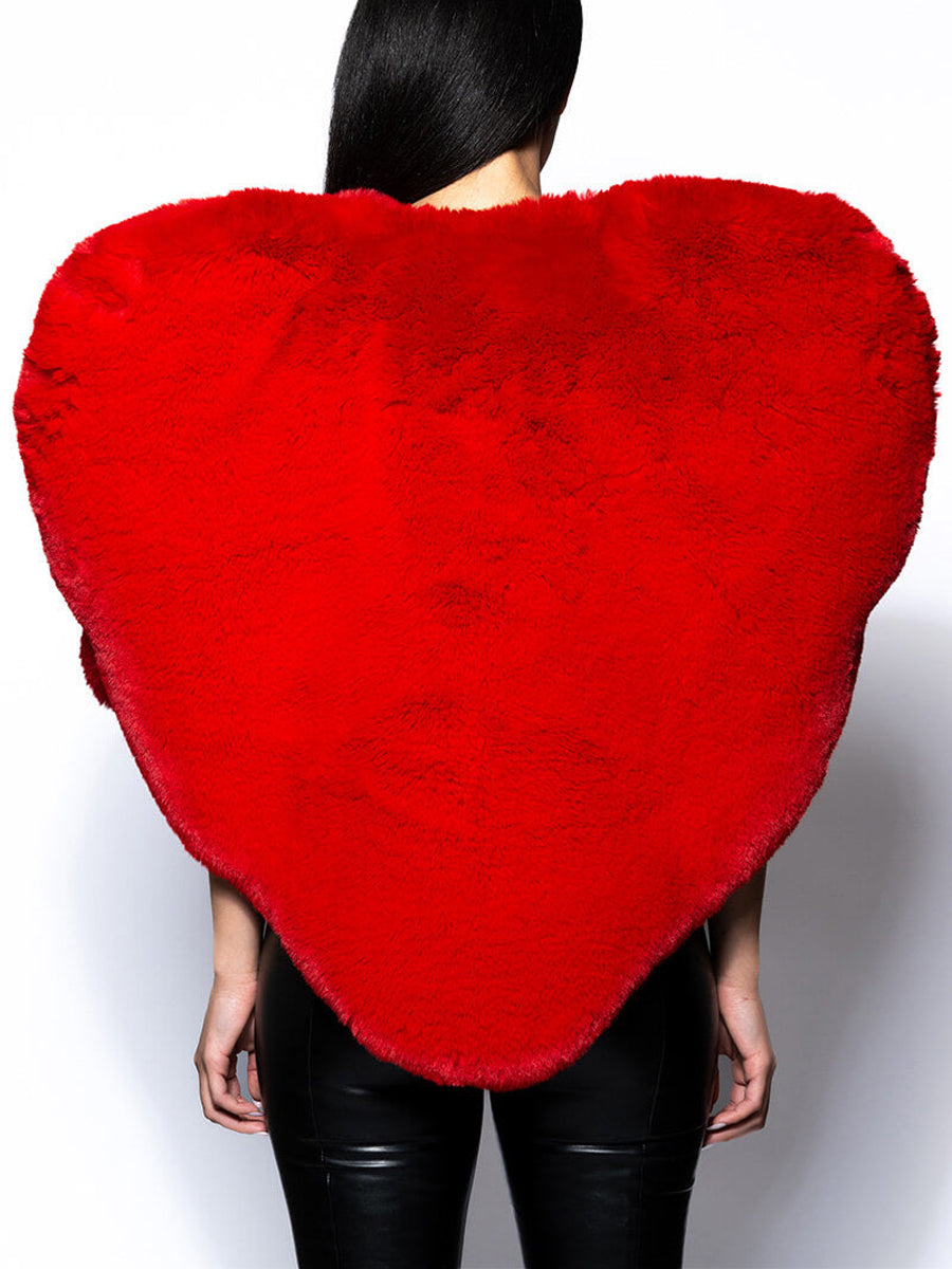 Plush Pointed hem Faux Fur Heart Vest