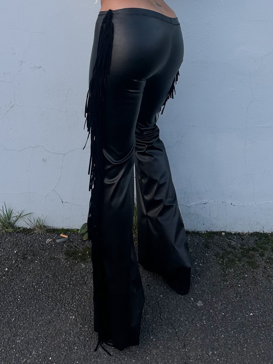 Low-waisted Faux Leather Flared Leg Pants