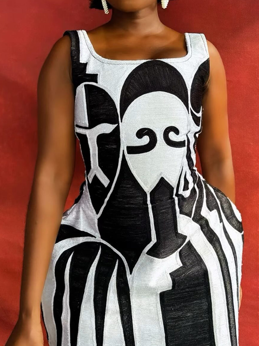 Scoop Neck Printed Party Mini Dress