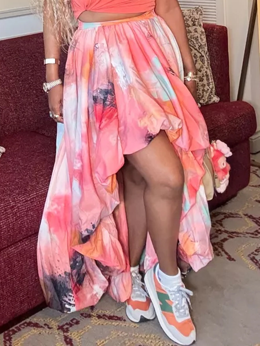 Irregular Hem Printed Skirts