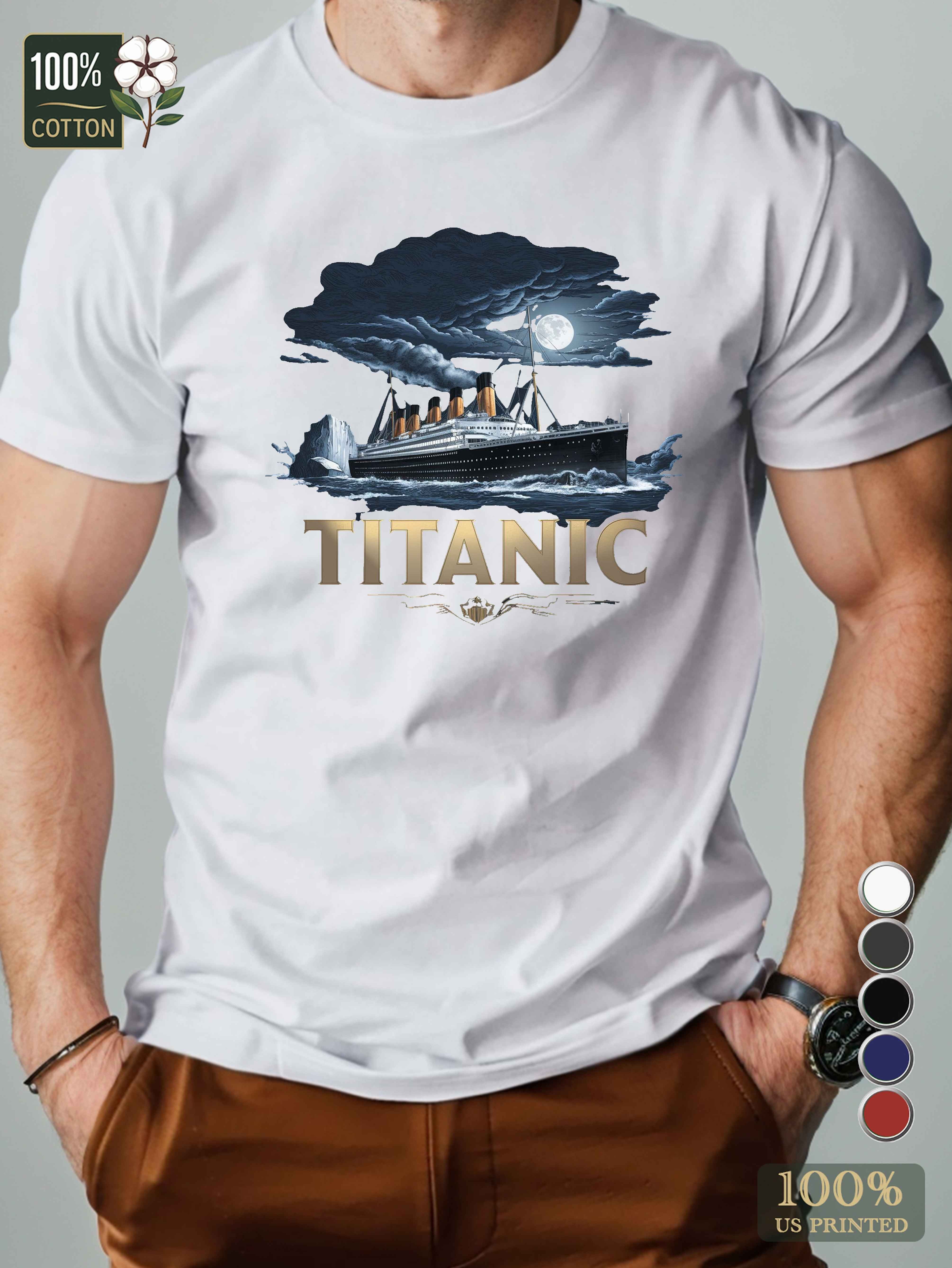 Titanic ship against a dark background Men's pure cotton Tshirt Comfort Fit