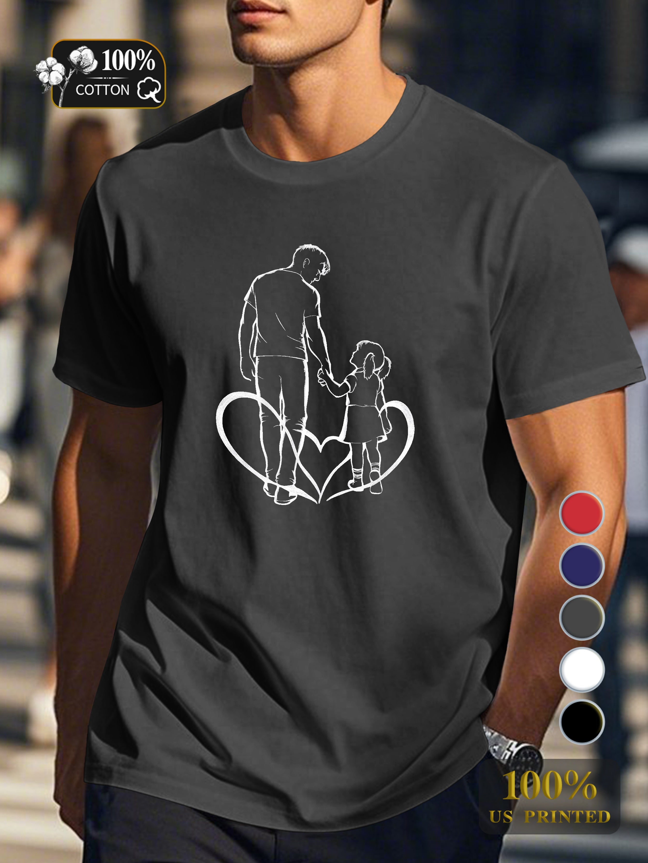 silhouette of adult and child Men's pure cotton Tshirt Comfort Fit