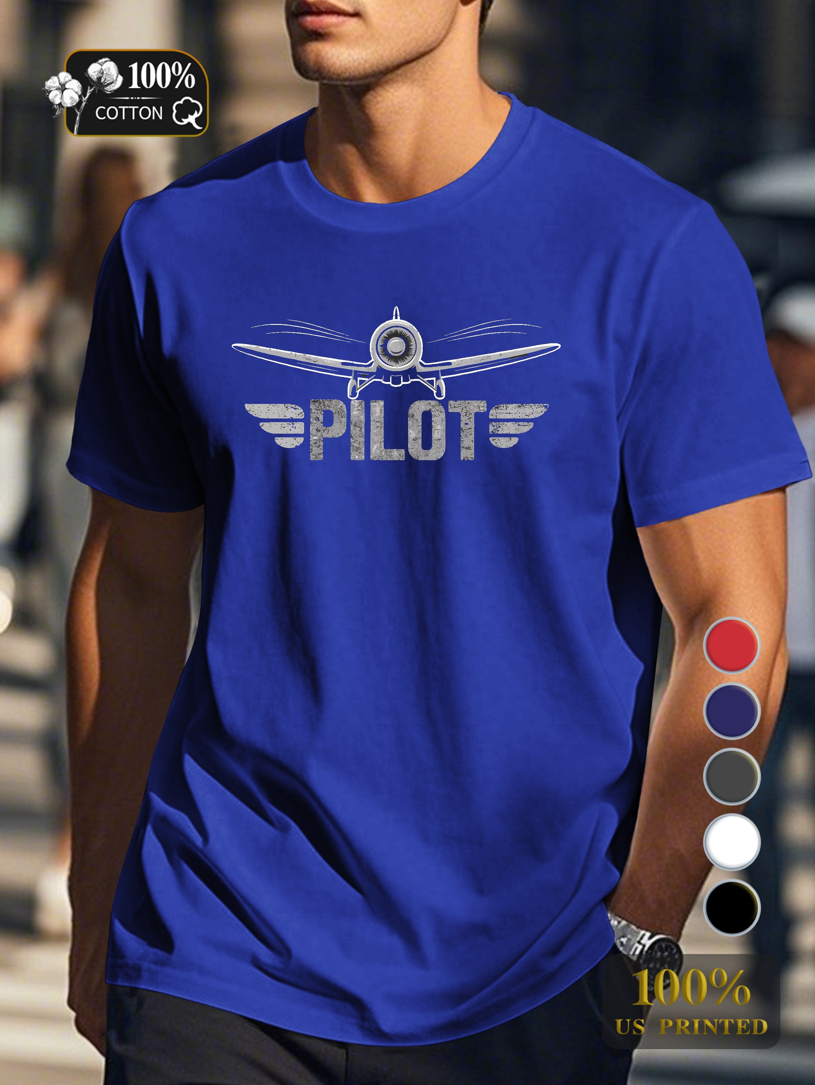 vintage airplane with PILOT Men's pure cotton Tshirt Comfort Fit