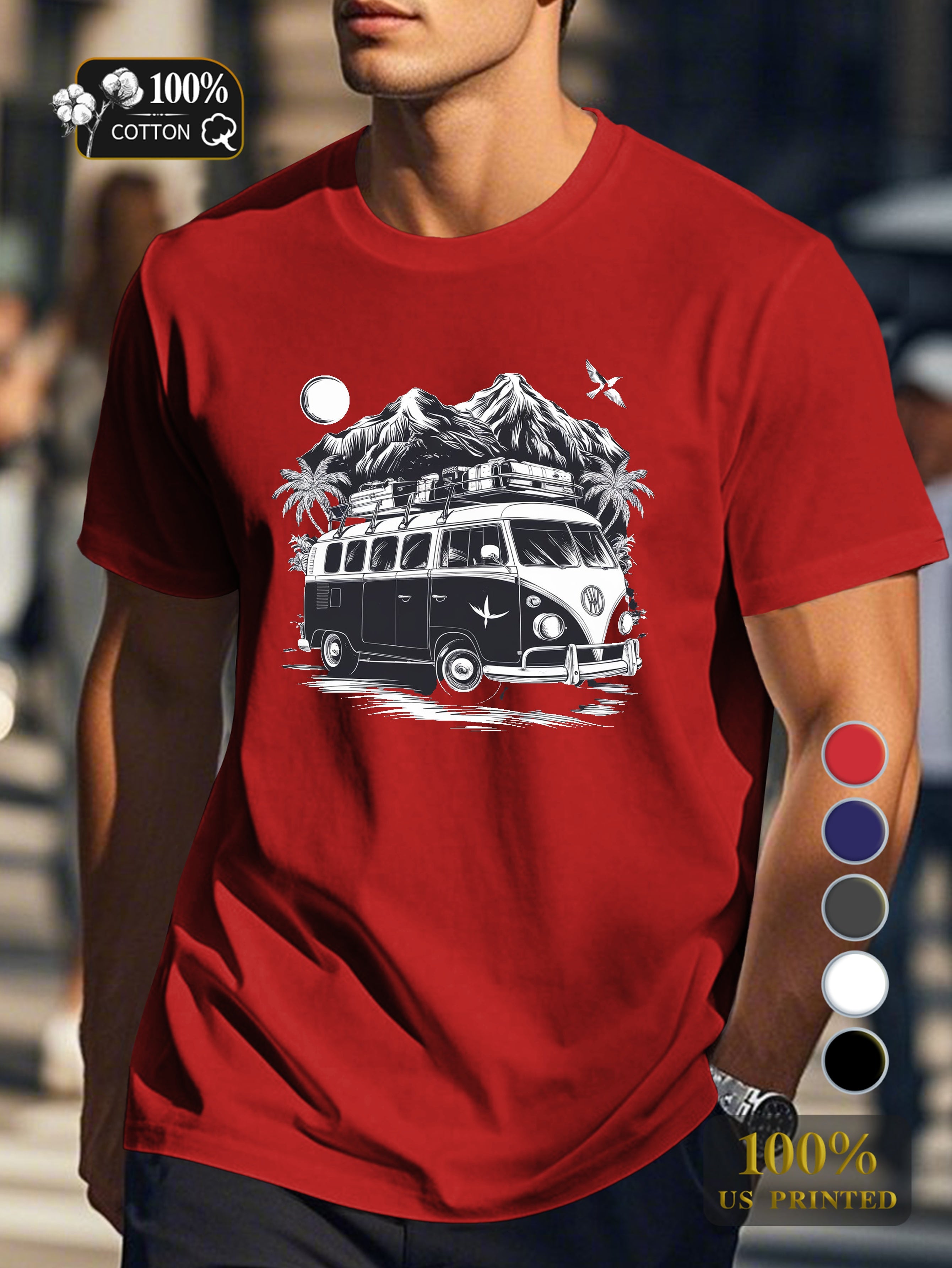 Vintage van with luggage Men's pure cotton Tshirt Comfort Fit