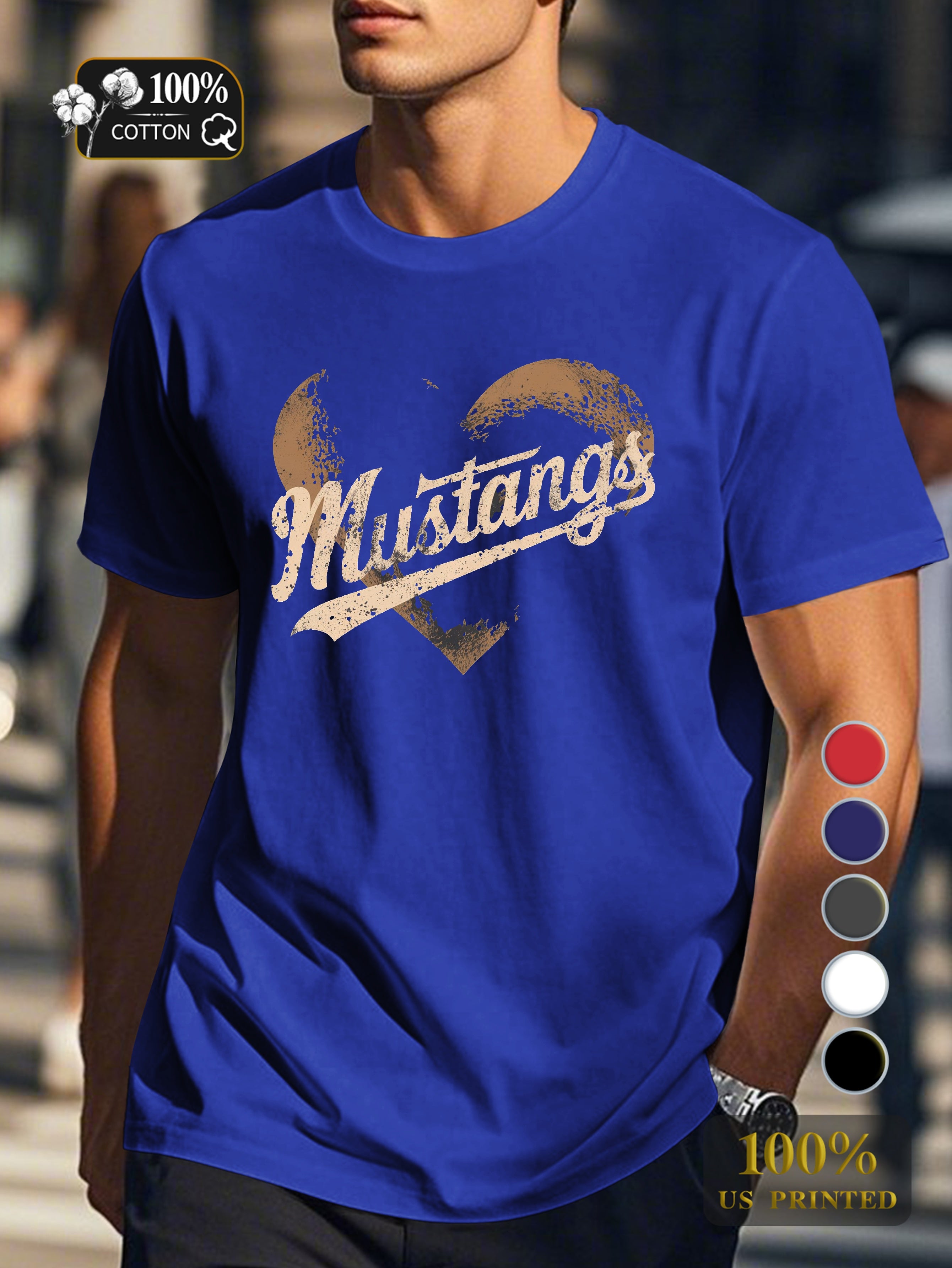 Distressed heart with Mustangs Men's pure cotton Tshirt Comfort Fit