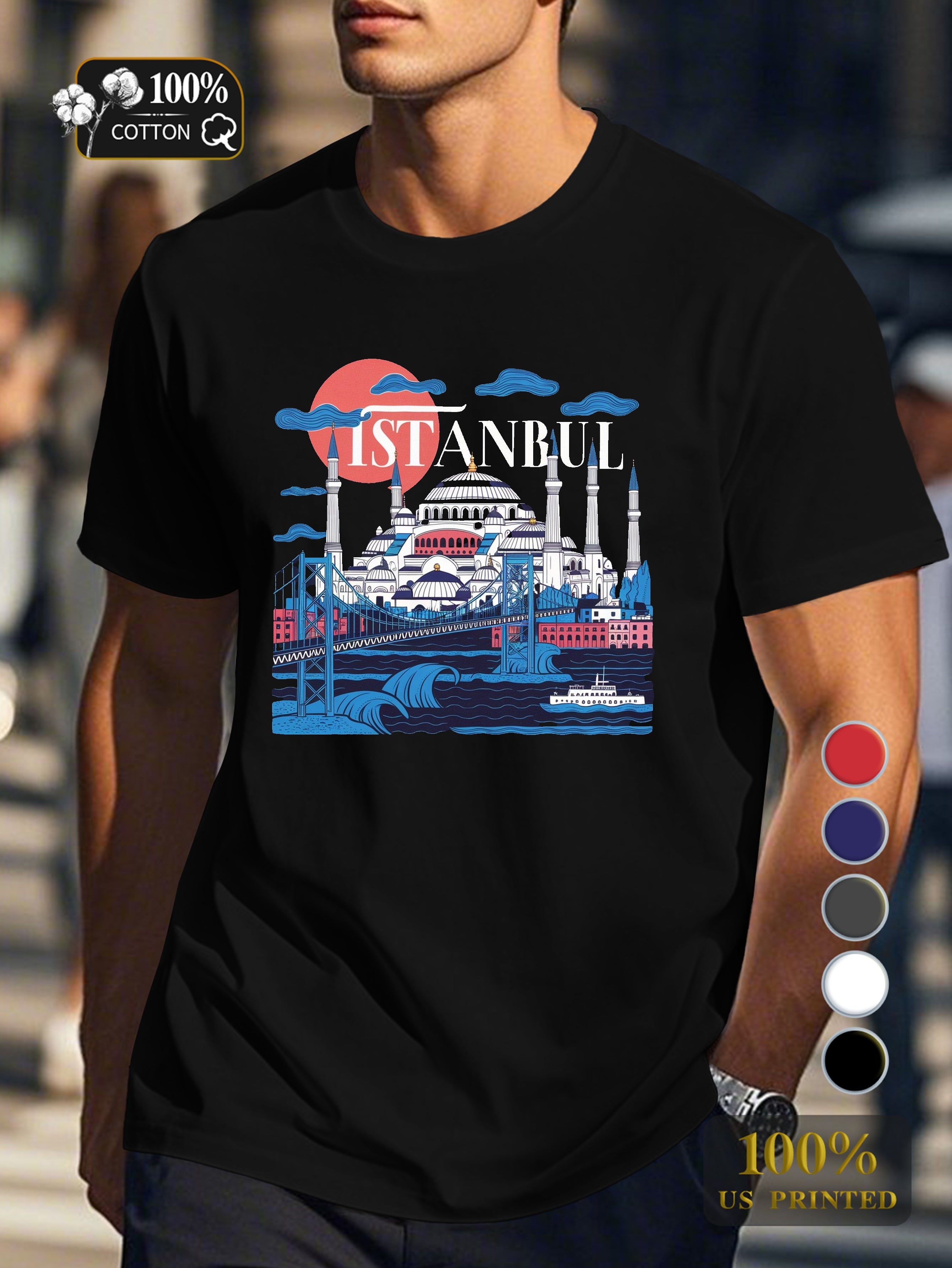 Istanbul s iconic skyline Men's pure cotton Tshirt Comfort Fit