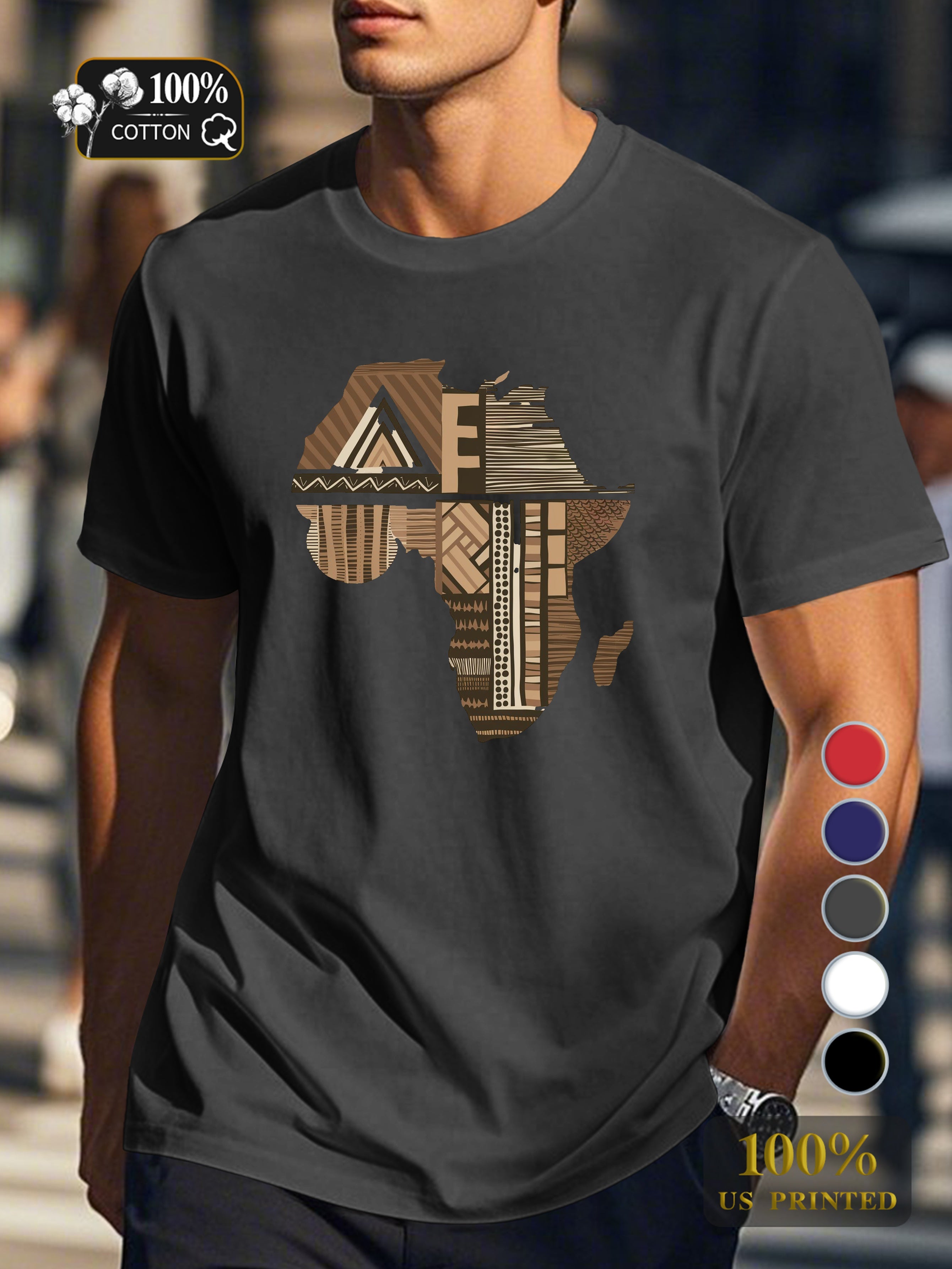 Word AFRICA with map design Men's pure cotton Tshirt Comfort Fit