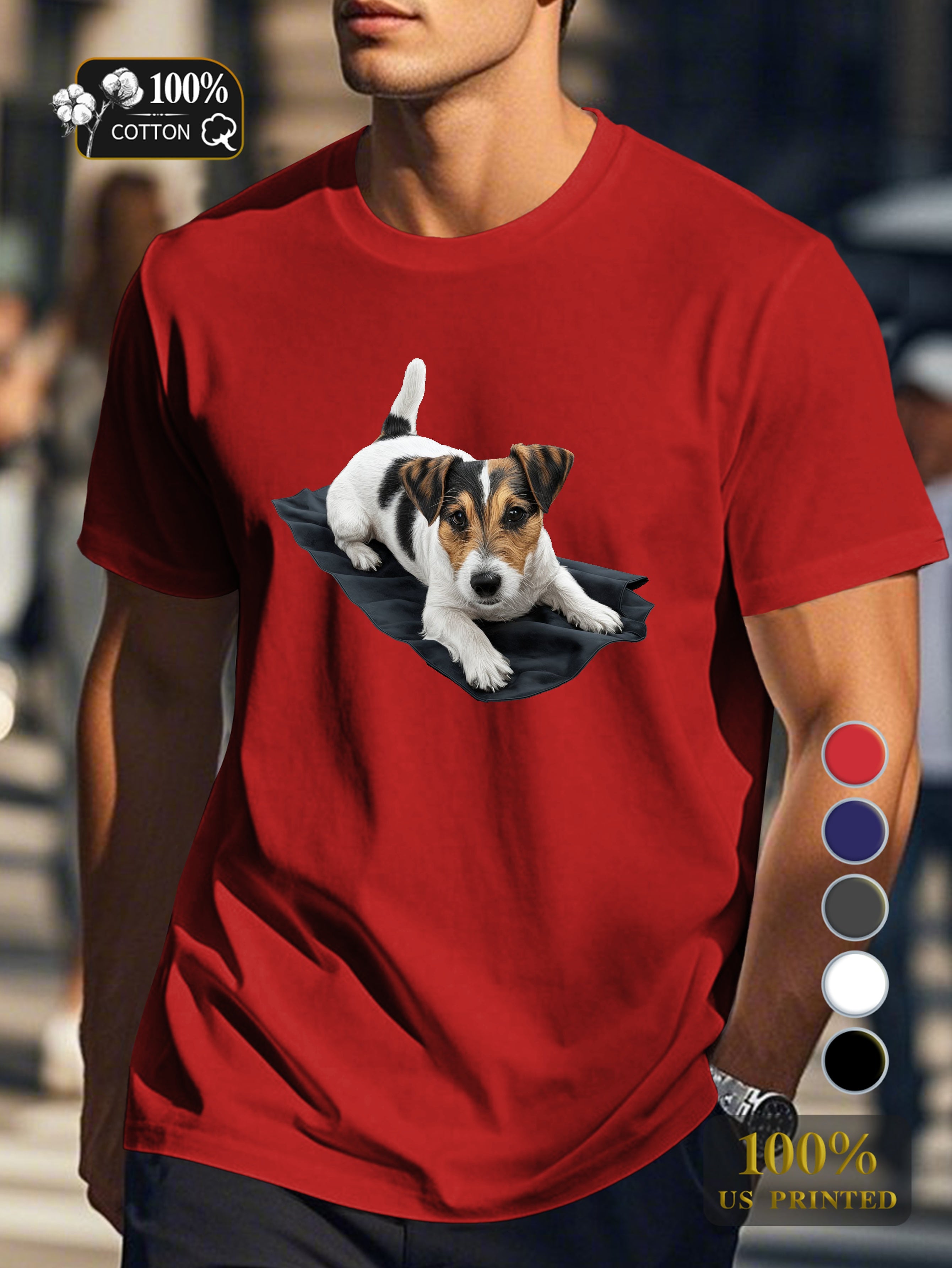 Jack Russell Terrier illustration Men's pure cotton Tshirt Comfort Fit