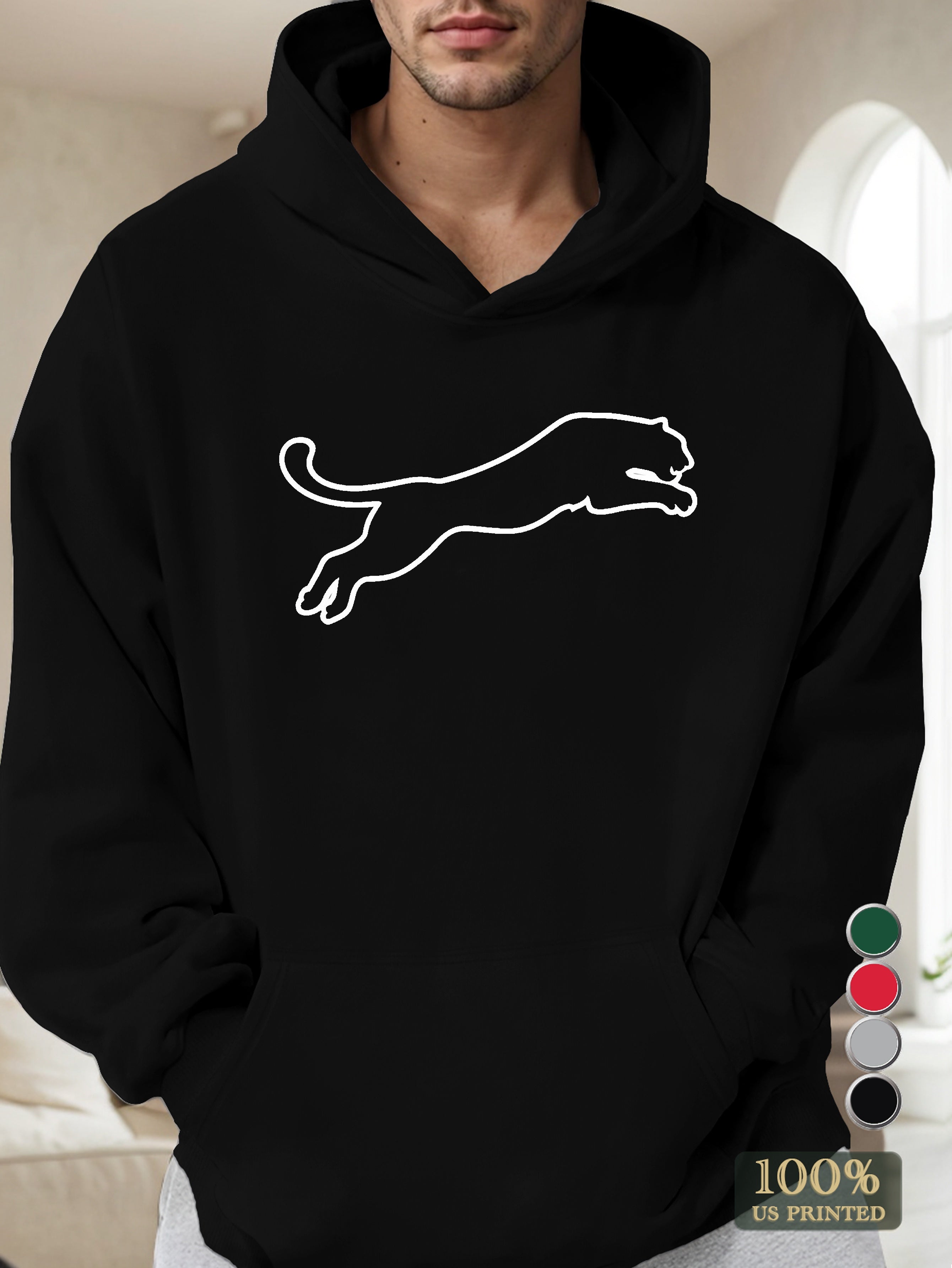 silhouette of a leaping big cat Men's hooded sweatshirt