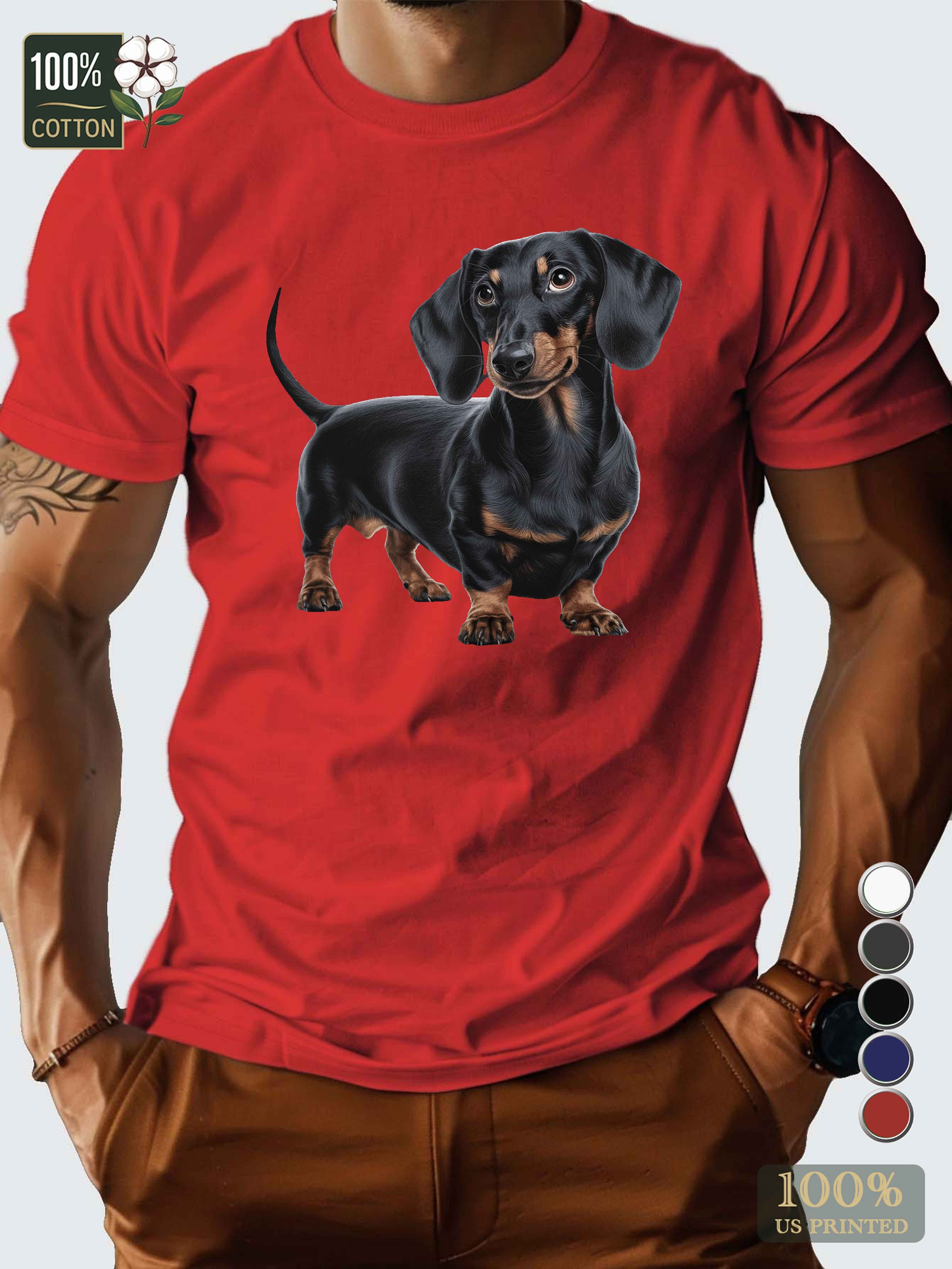 black Dachshund dog illustration Men's pure cotton Tshirt Comfort Fit
