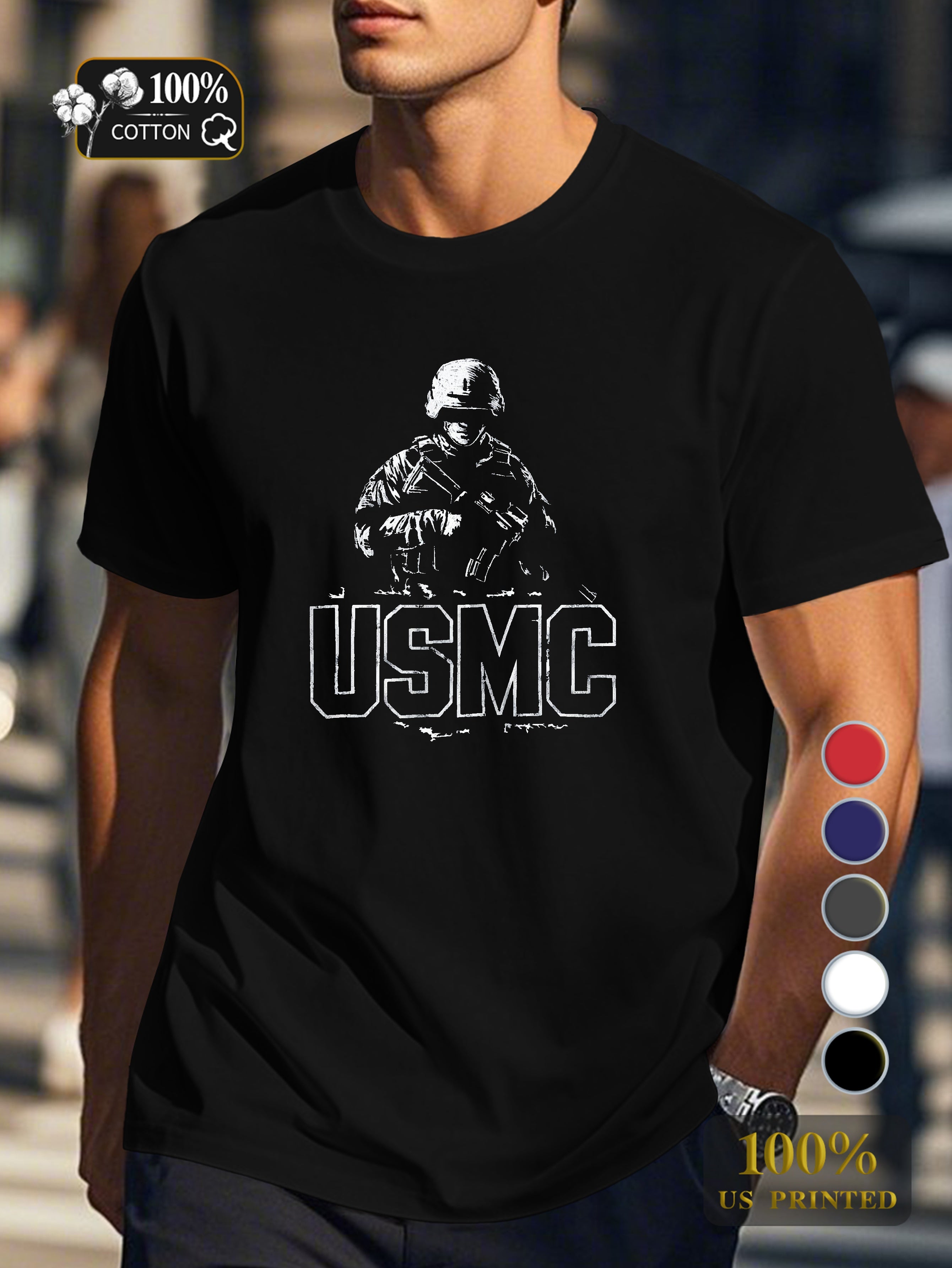 Soldier with USMC text Men's pure cotton Tshirt Comfort Fit