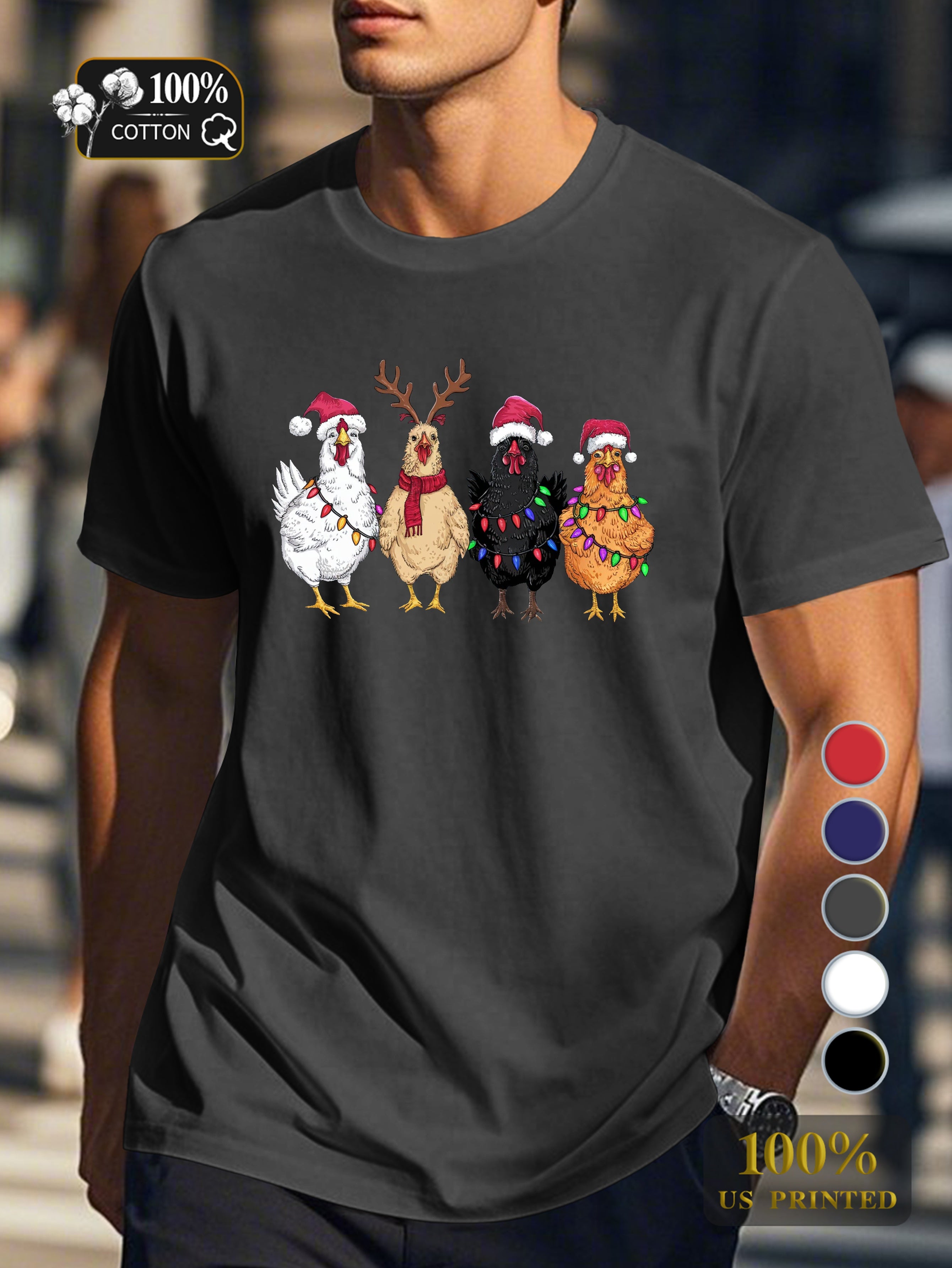 Four Christmas chickens Men's pure cotton Tshirt Comfort Fit
