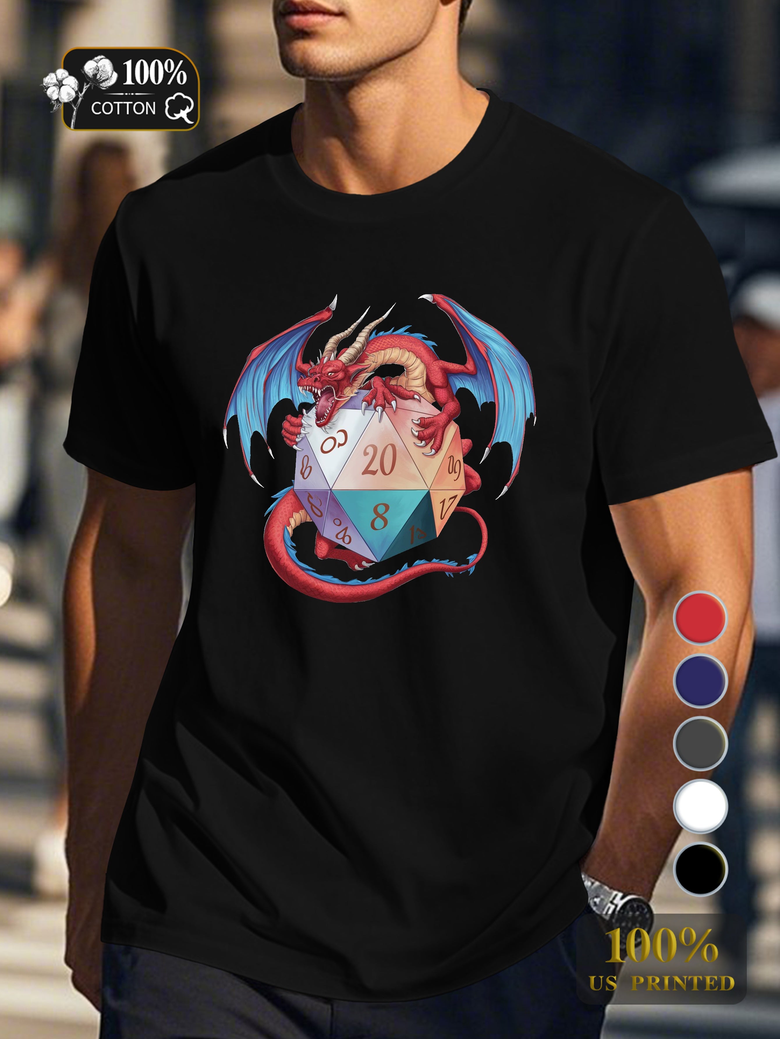 Red dragon with d20 Men's pure cotton Tshirt Comfort Fit