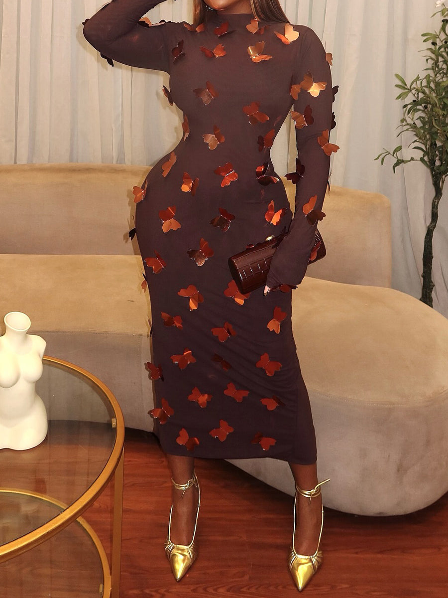 Butterfly Embellished Mesh Dress