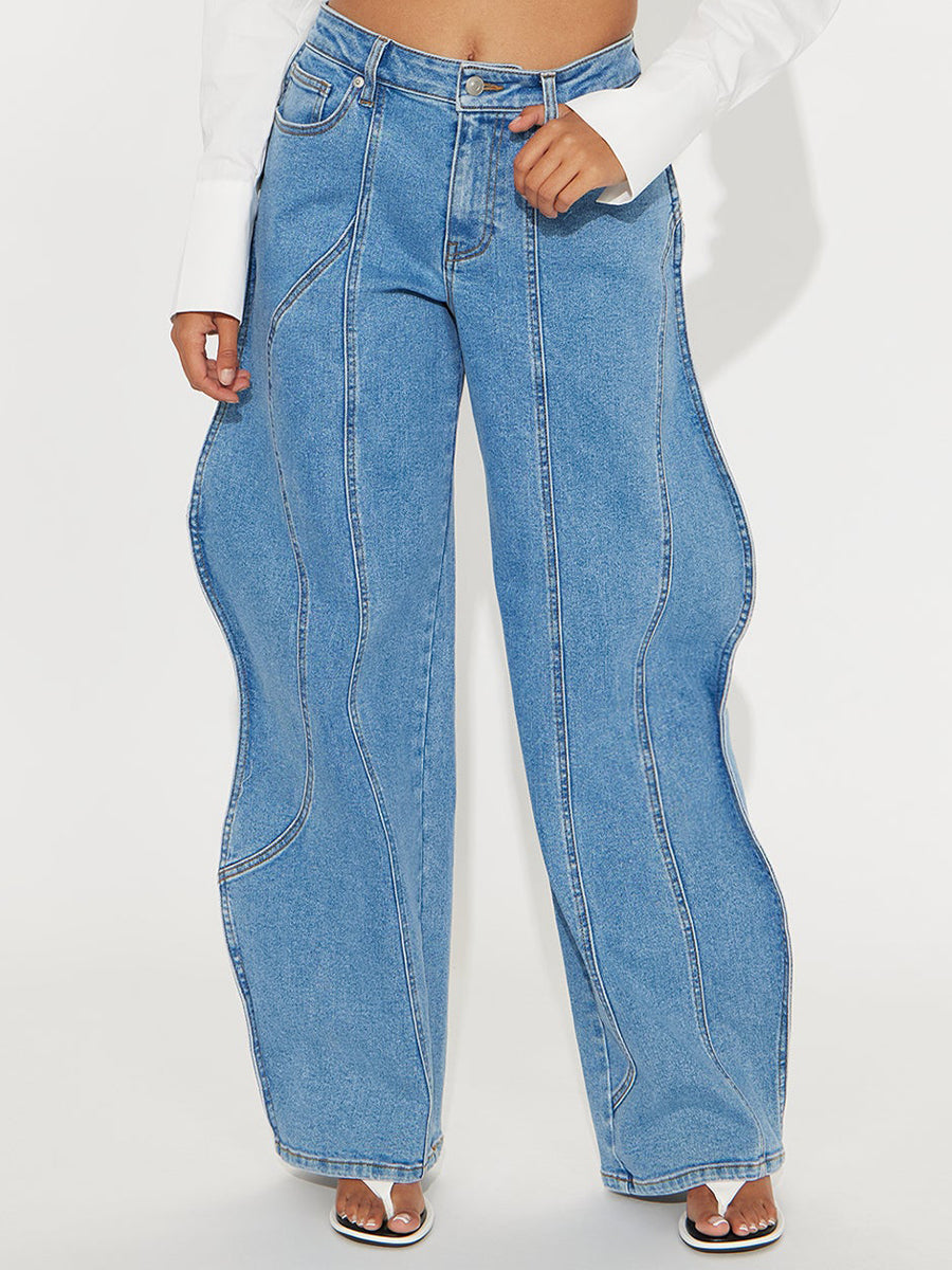Wave Design Wide Leg Jeans