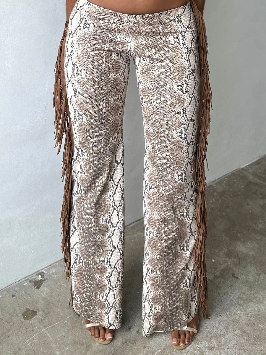 Low-waisted Faux Leather Flared Leg Pants