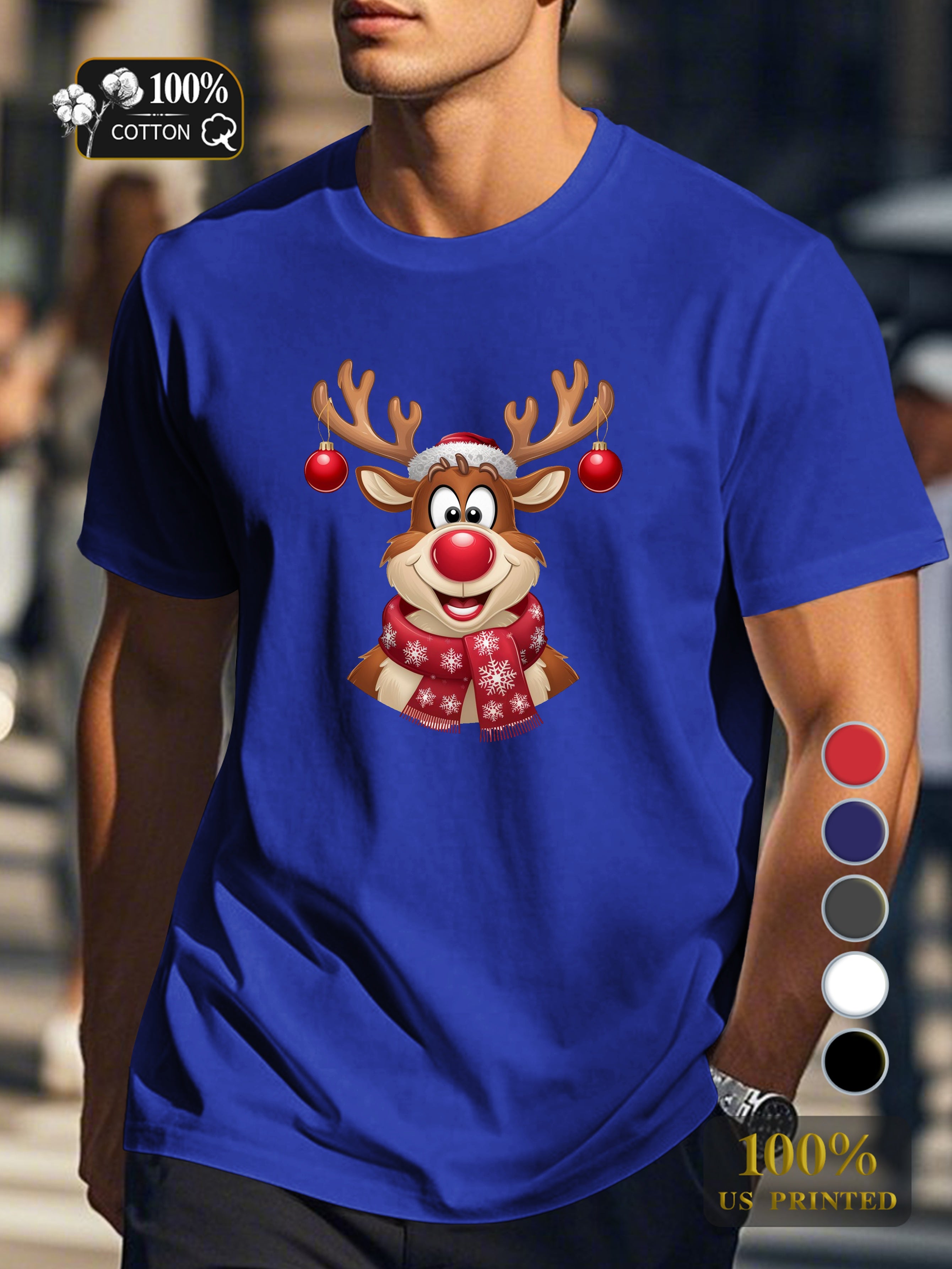 Jovial cartoon reindeer Men's pure cotton Tshirt Comfort Fit