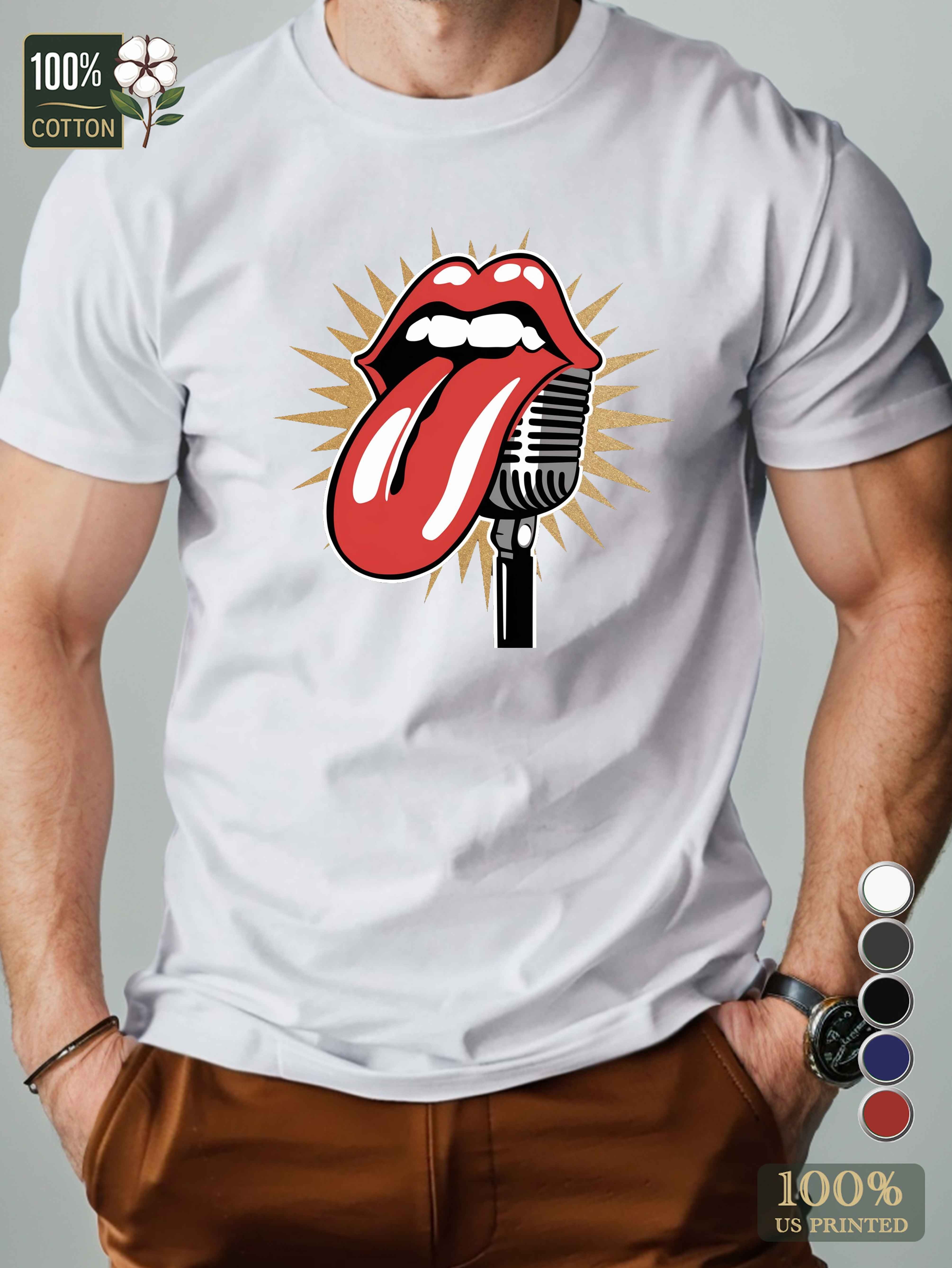 Red tongue and vintage microphone Men's pure cotton Tshirt Comfort Fit