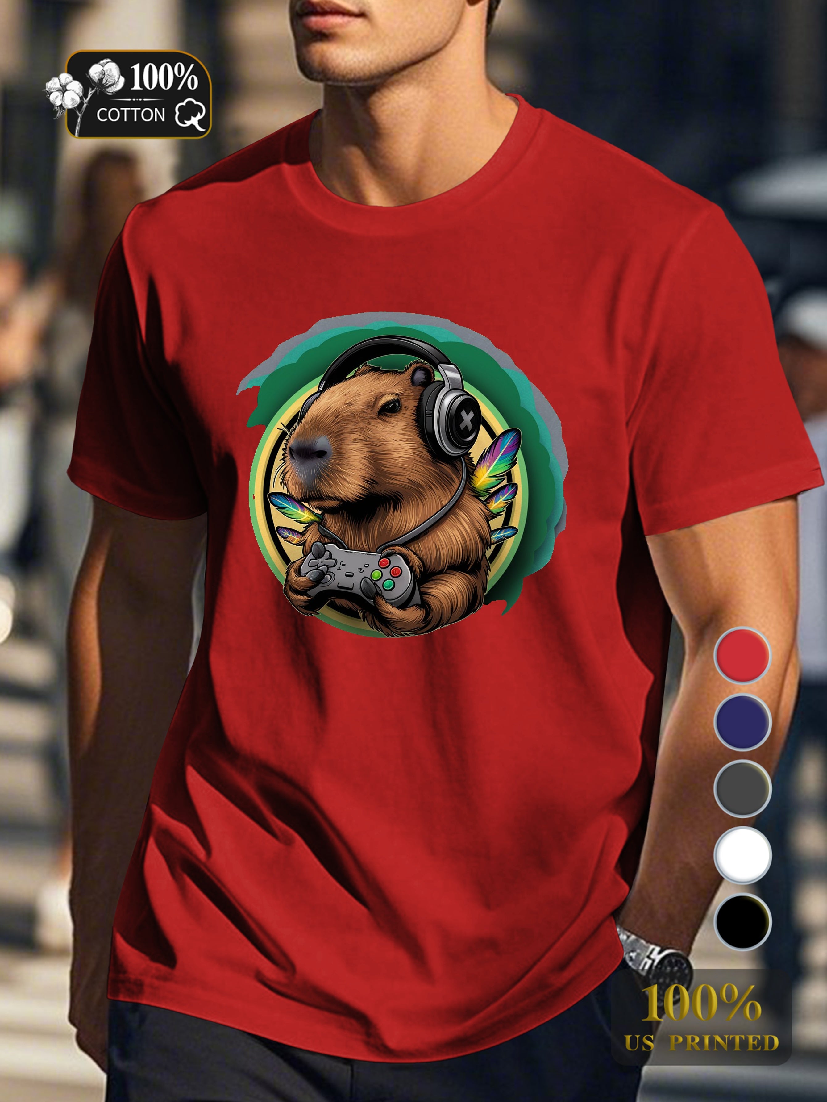 anthropomorphic capybara gaming Men's pure cotton Tshirt Comfort Fit