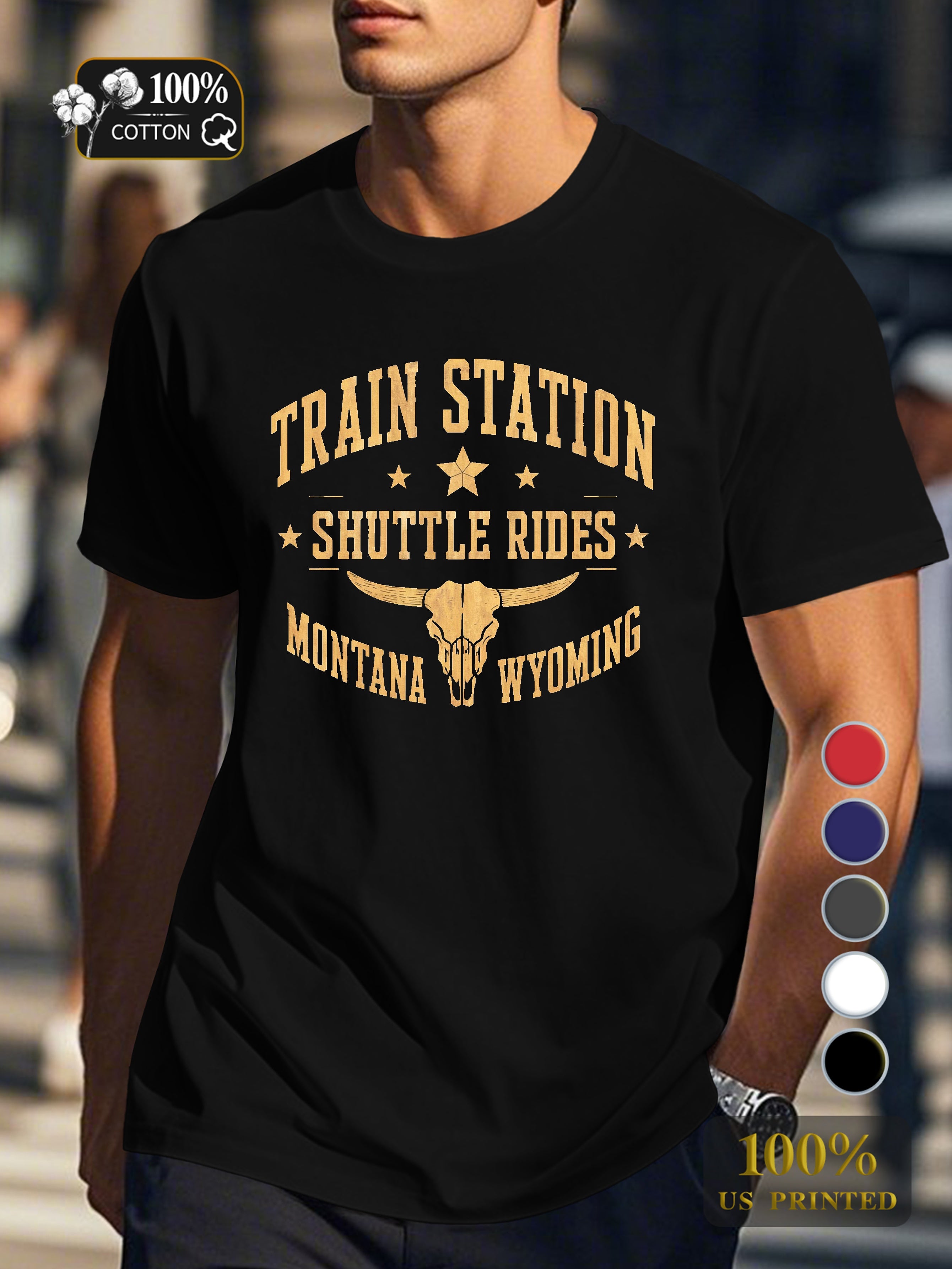 TRAIN STATION SHUTTLE RIDES Men's pure cotton Tshirt Comfort Fit