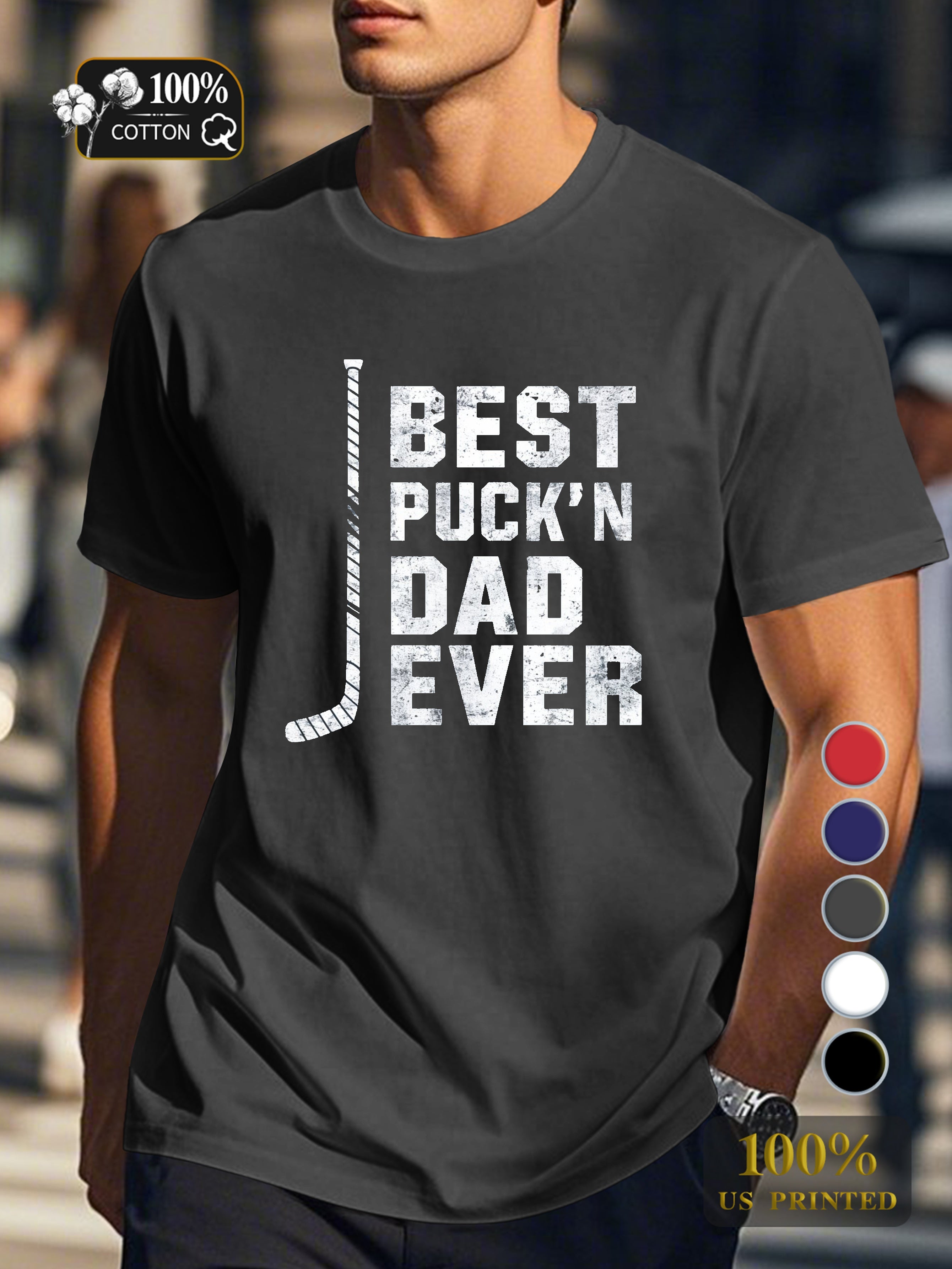 BEST PUCK N DAD EVER illustration Men's pure cotton Tshirt Comfort Fit