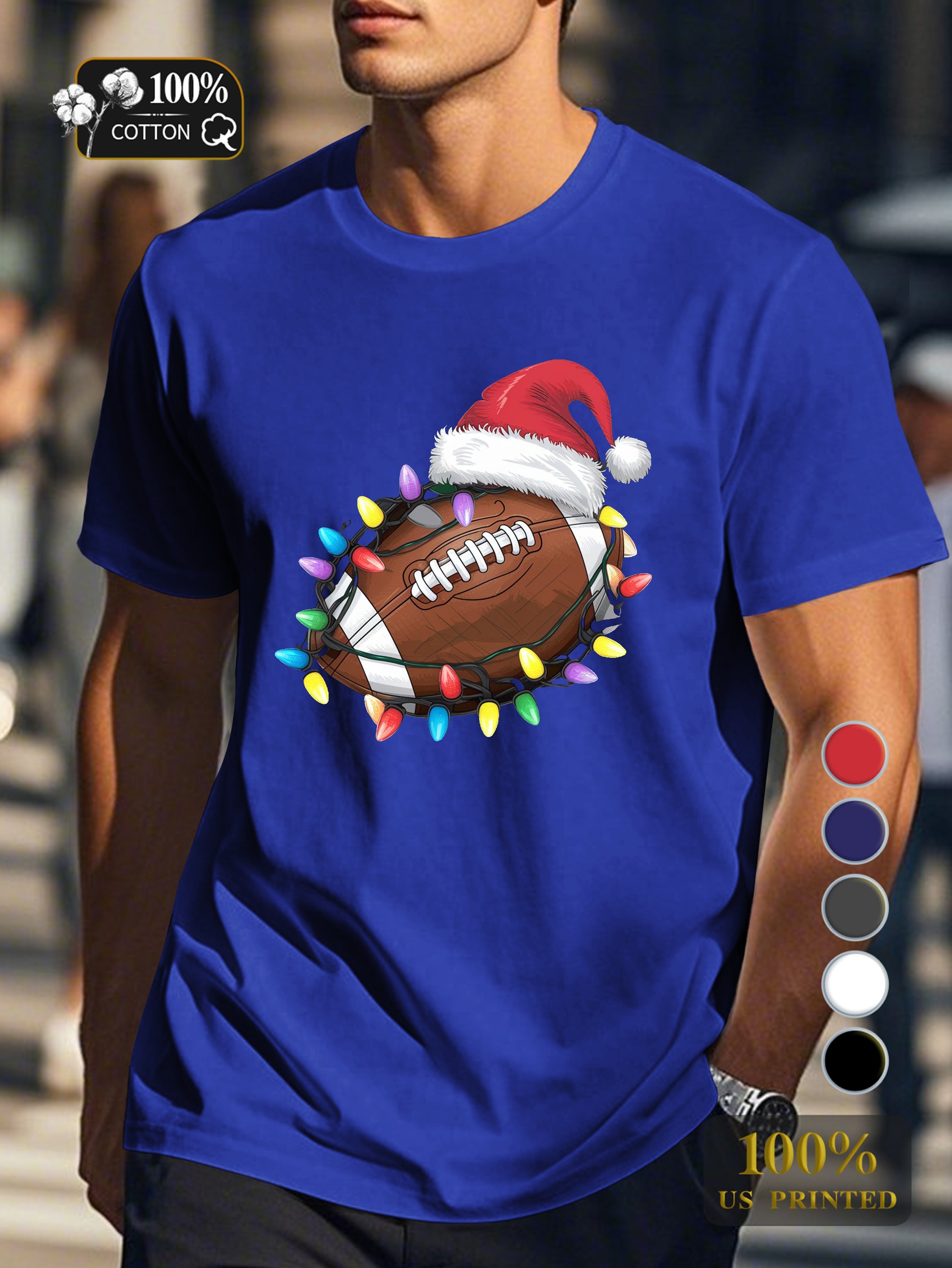 football with Christmas lights Men's pure cotton Tshirt Comfort Fit
